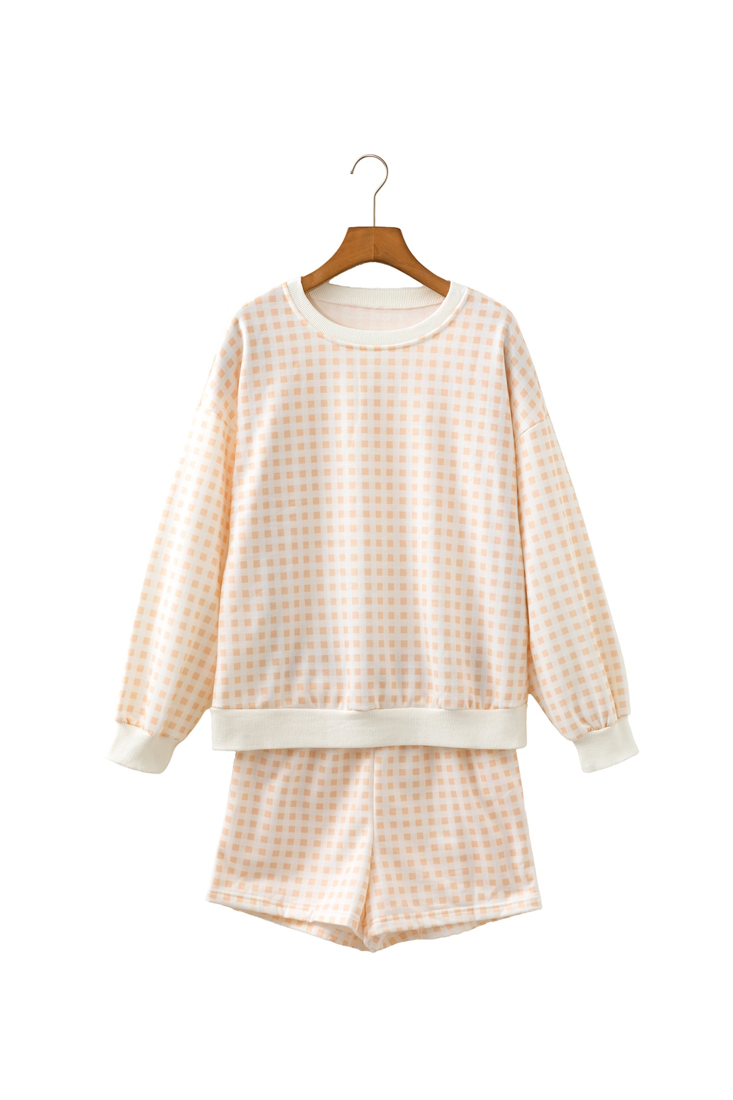 Yellow Plaid Baggy Pullover Drawstring Casual Shorts 2pcs Outfit