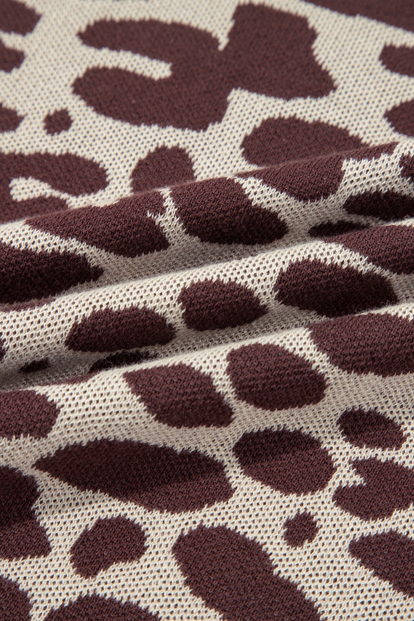 Khaki Leopard Print Short Sleeve Knit Loose Pullover Sweater