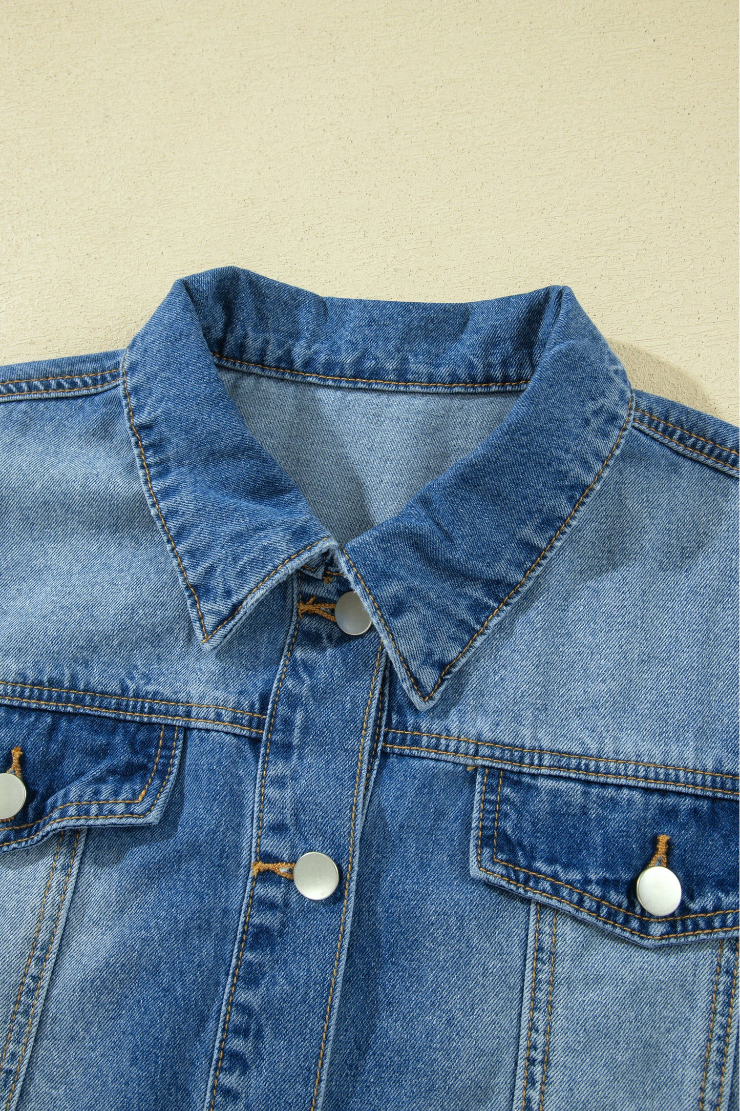 Blue Ruffle Hem Raw Edge Half Sleeve Western Denim Jacket