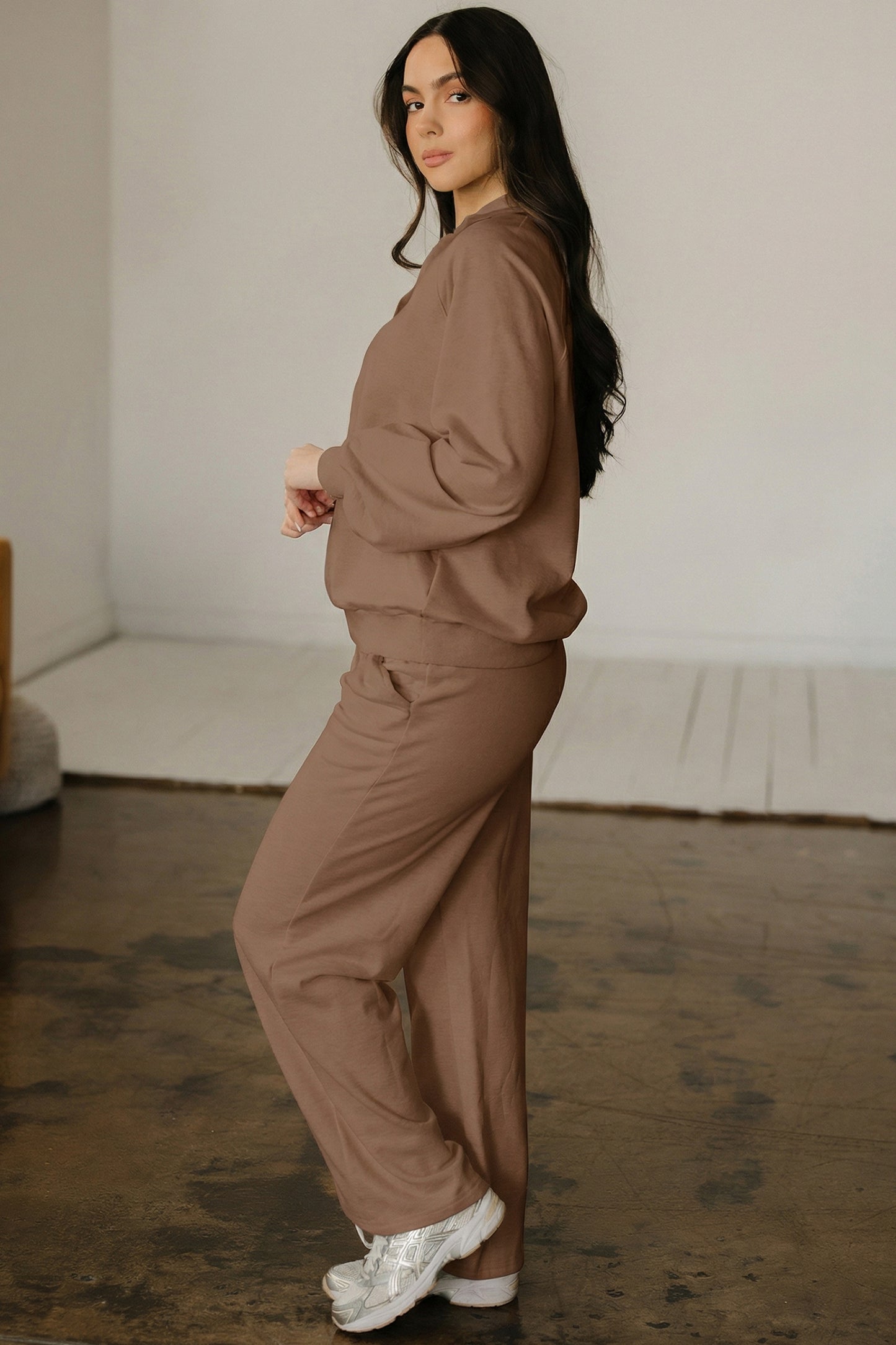 Bright Pink Polo Collar V Neck Pullover and Drawstring Sweatpants Set