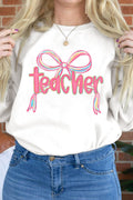 White Teacher Bow PNG Graphic Pullover Sweatshirt