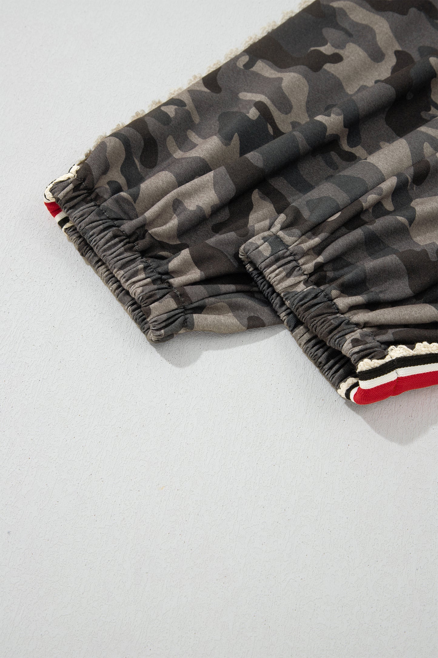 Green Camouflage Print Striped Side Panel Patchwork Drawstring Pants