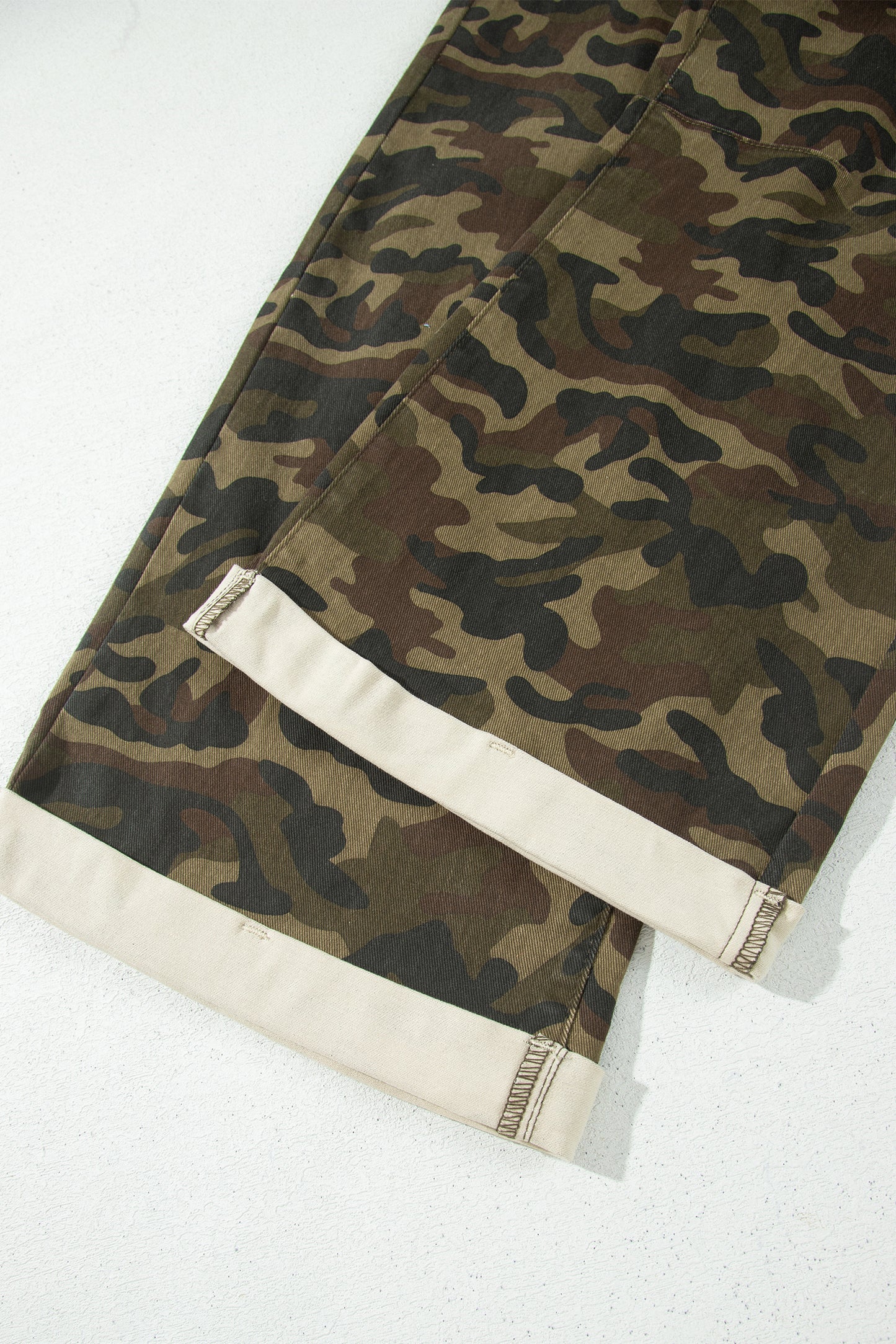 Multicolour Camouflage Print Retro Grommet Tie Waist Loose Jeans