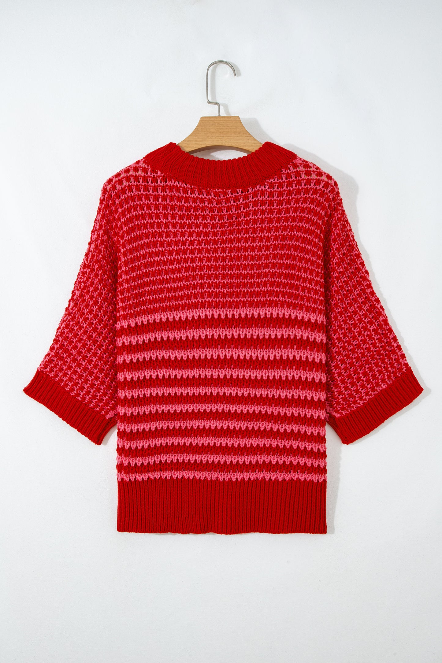 Green Stripe 3/4 Draped Sleeve Slouchy Sweater