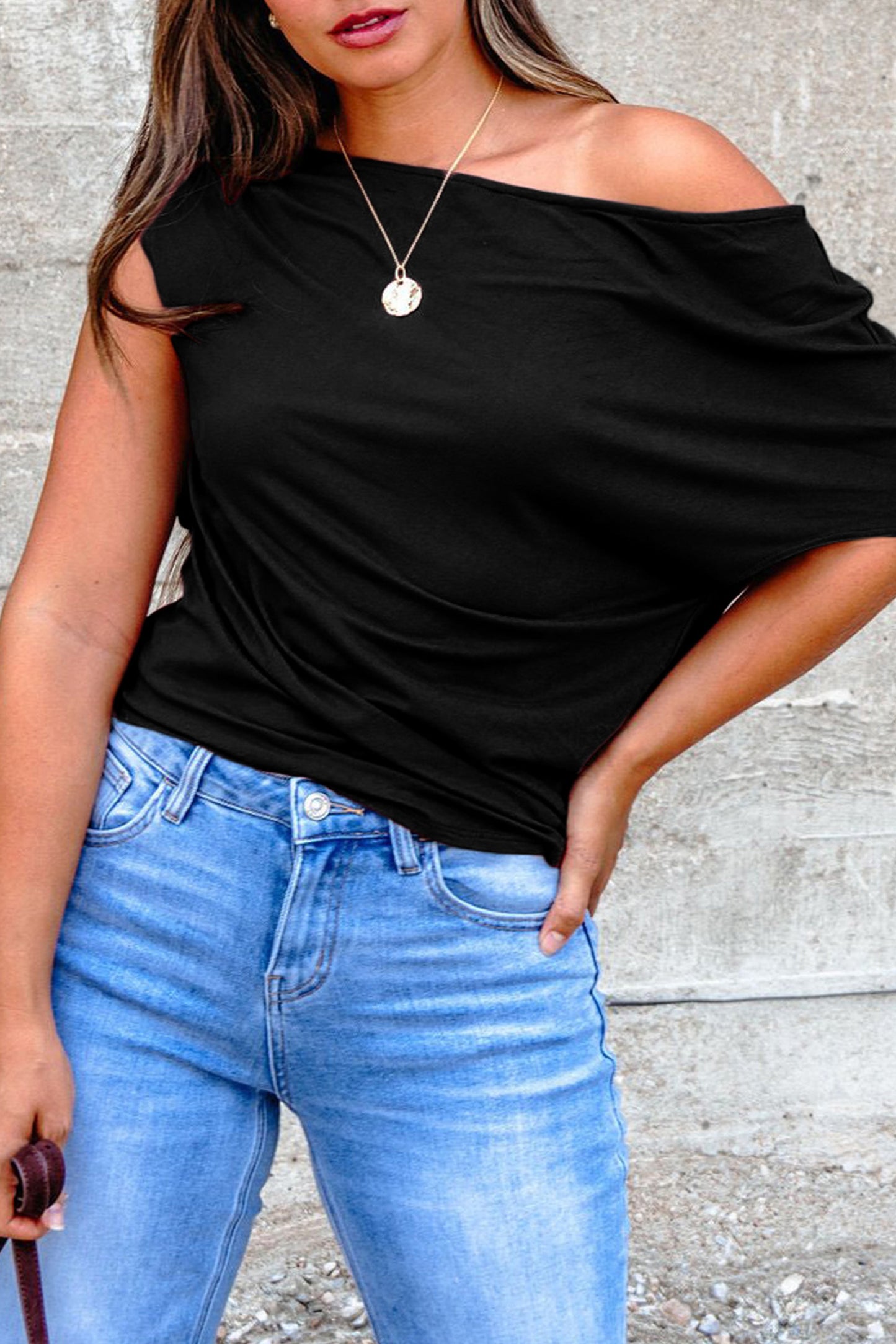 Coffee Plus Size Solid Color Asymmetric Neck Short Sleeve Blouse