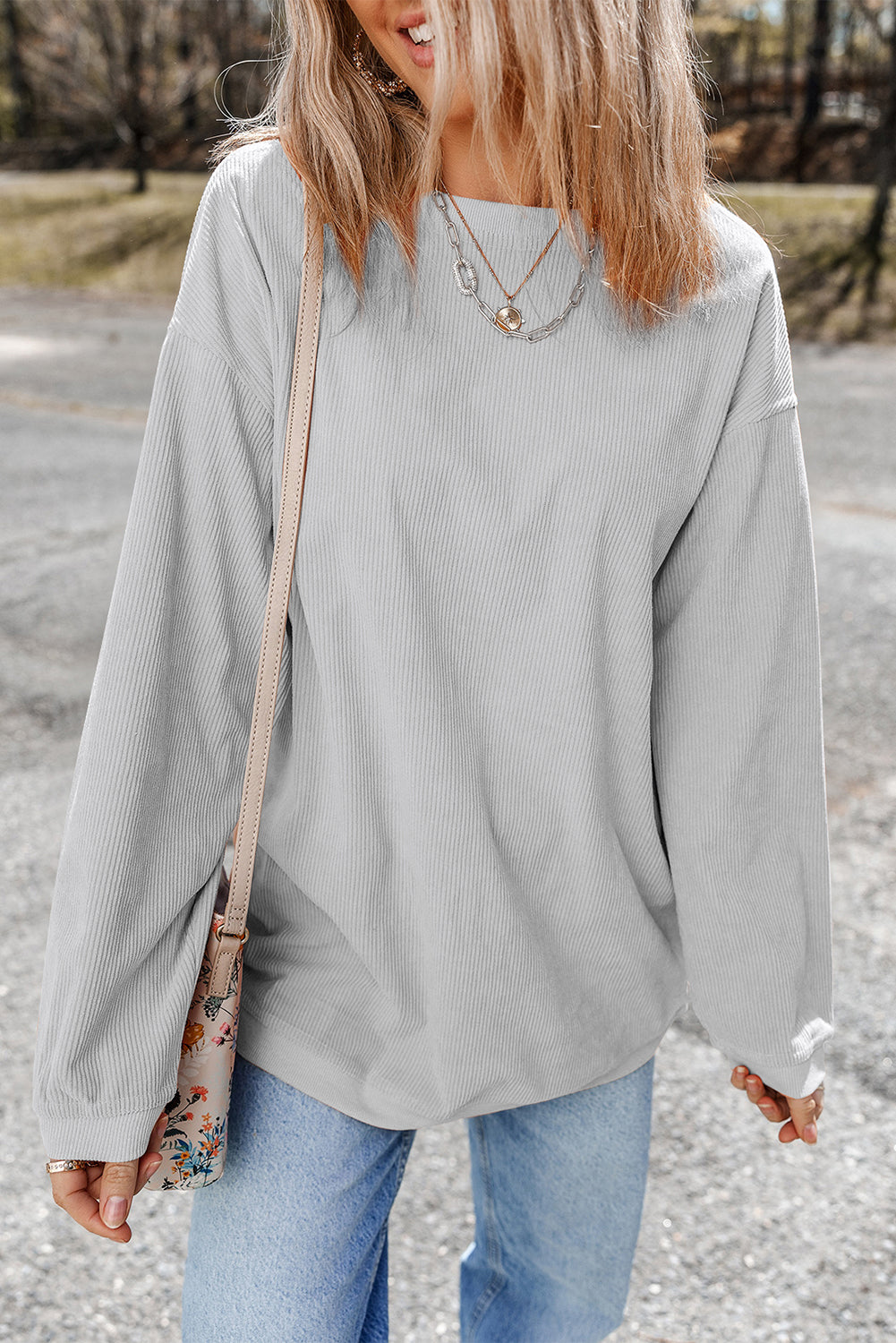 Strawberry Pink Ribbed Corduroy Oversized Sweatshirt