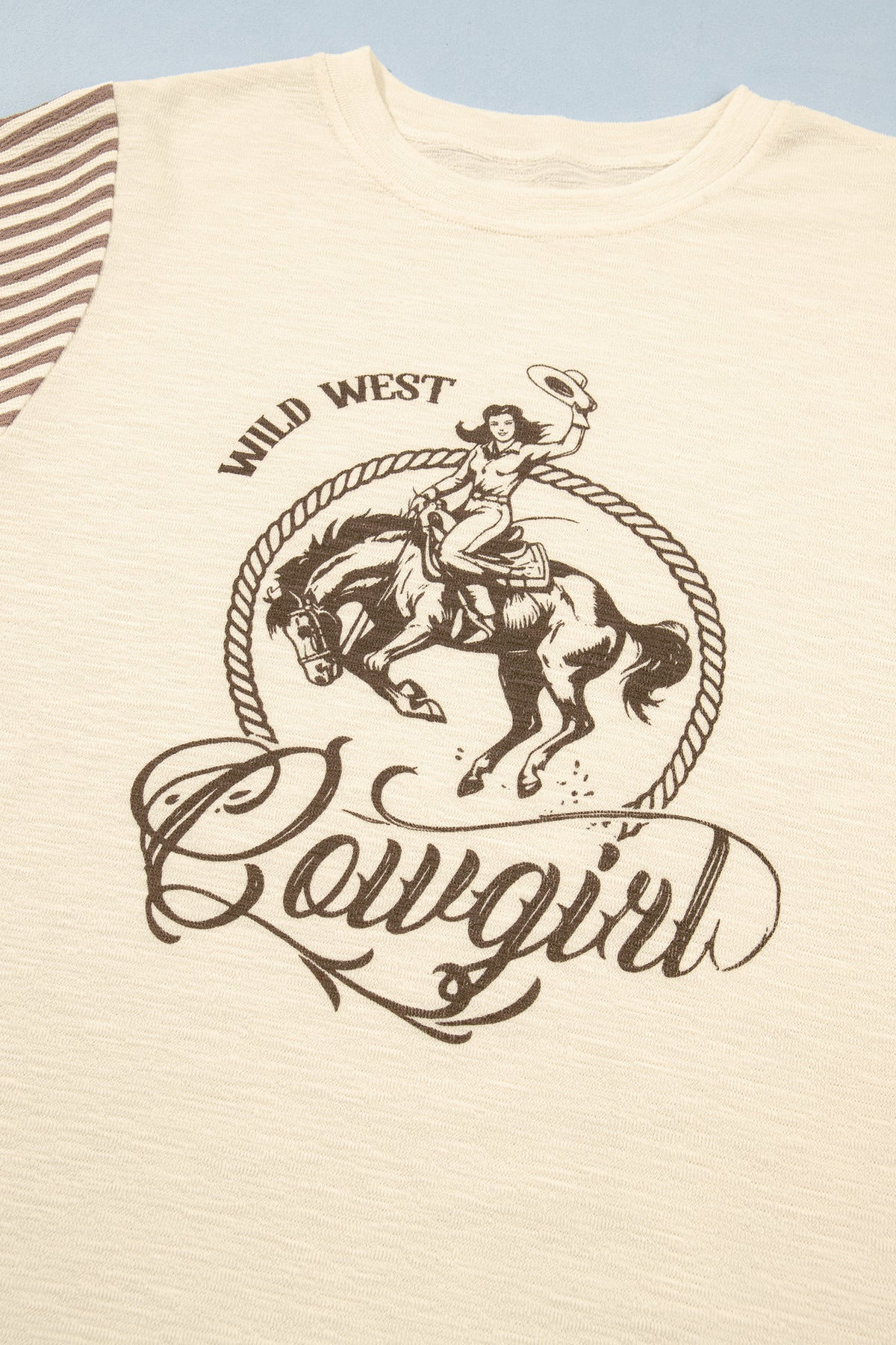 Jet Stream Western Print Striped Detail Long Sleeve Casual Top