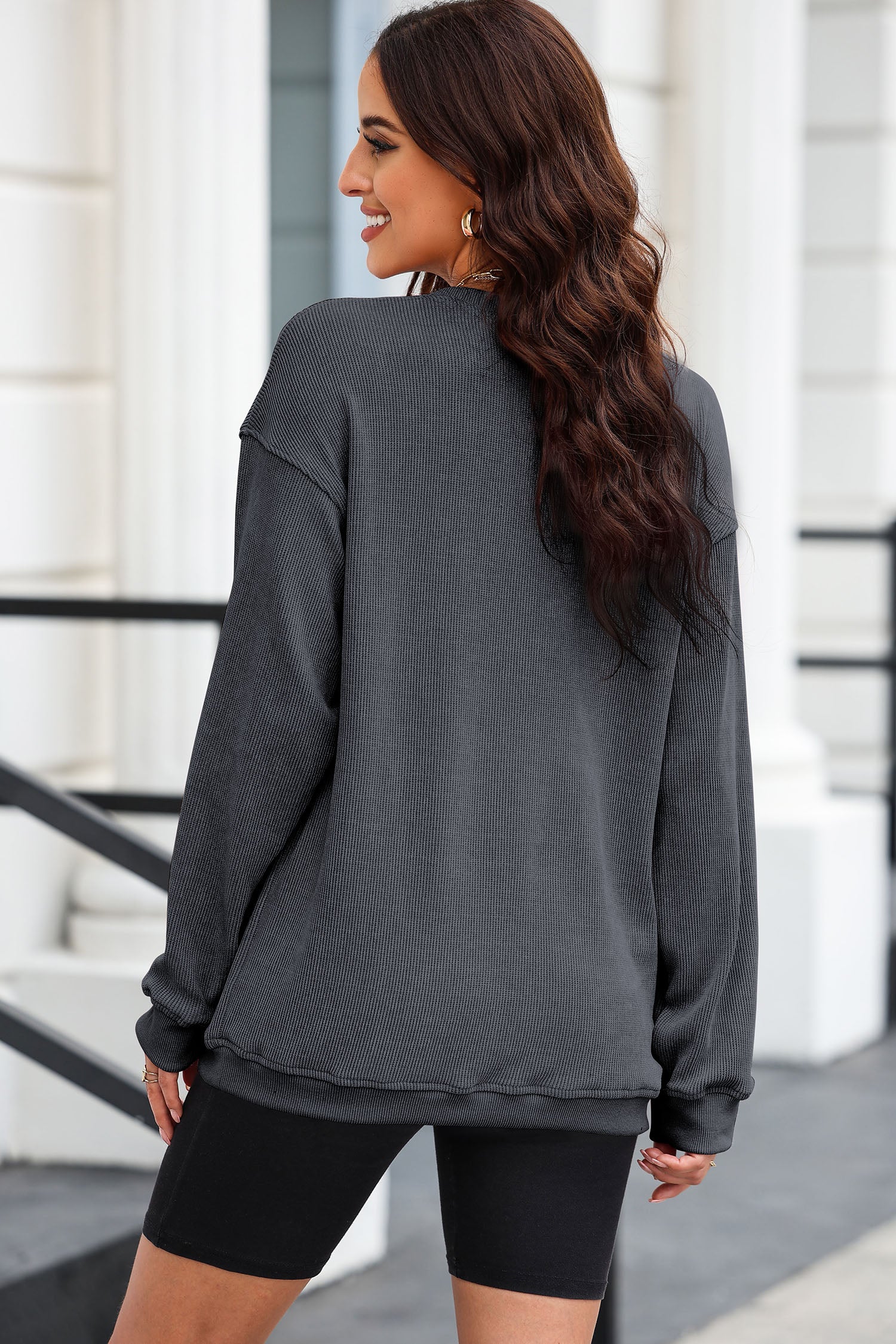 Gray Twisted Ribbed Texture saved by grace Letter Embroidered Pullover Sweatshirt
