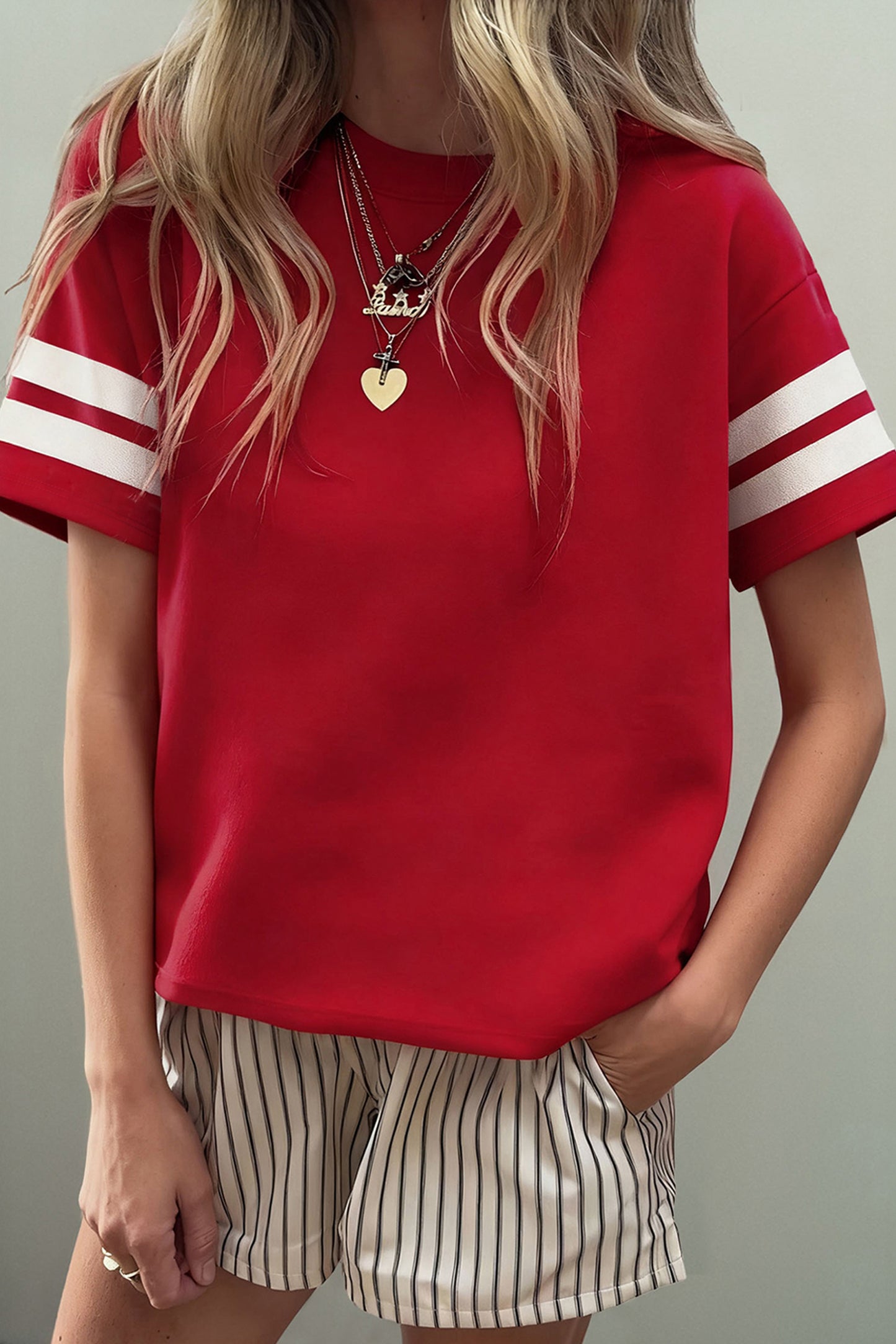 Black Varsity Striped Short Sleeve Crew Neck T Shirt