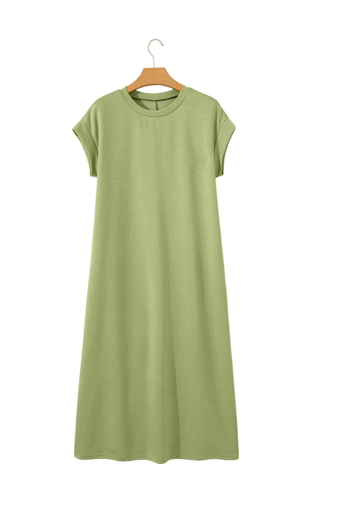 Green Bay Solid Color Long T Shirt Dress with Slits