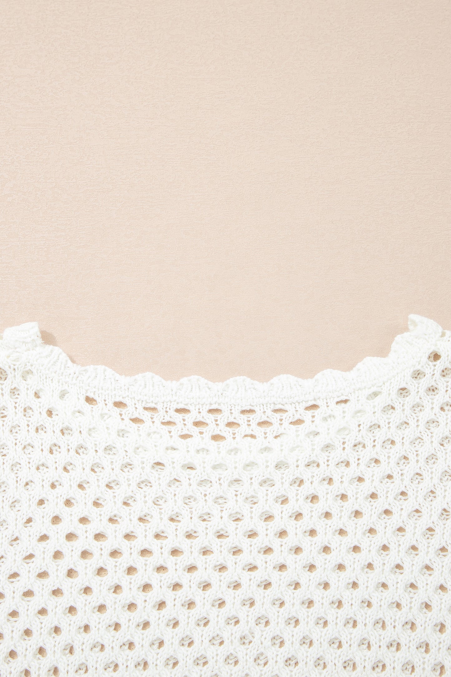 Yellow Cream Scalloped Trim Hollow Out Knit Long Sleeve Top