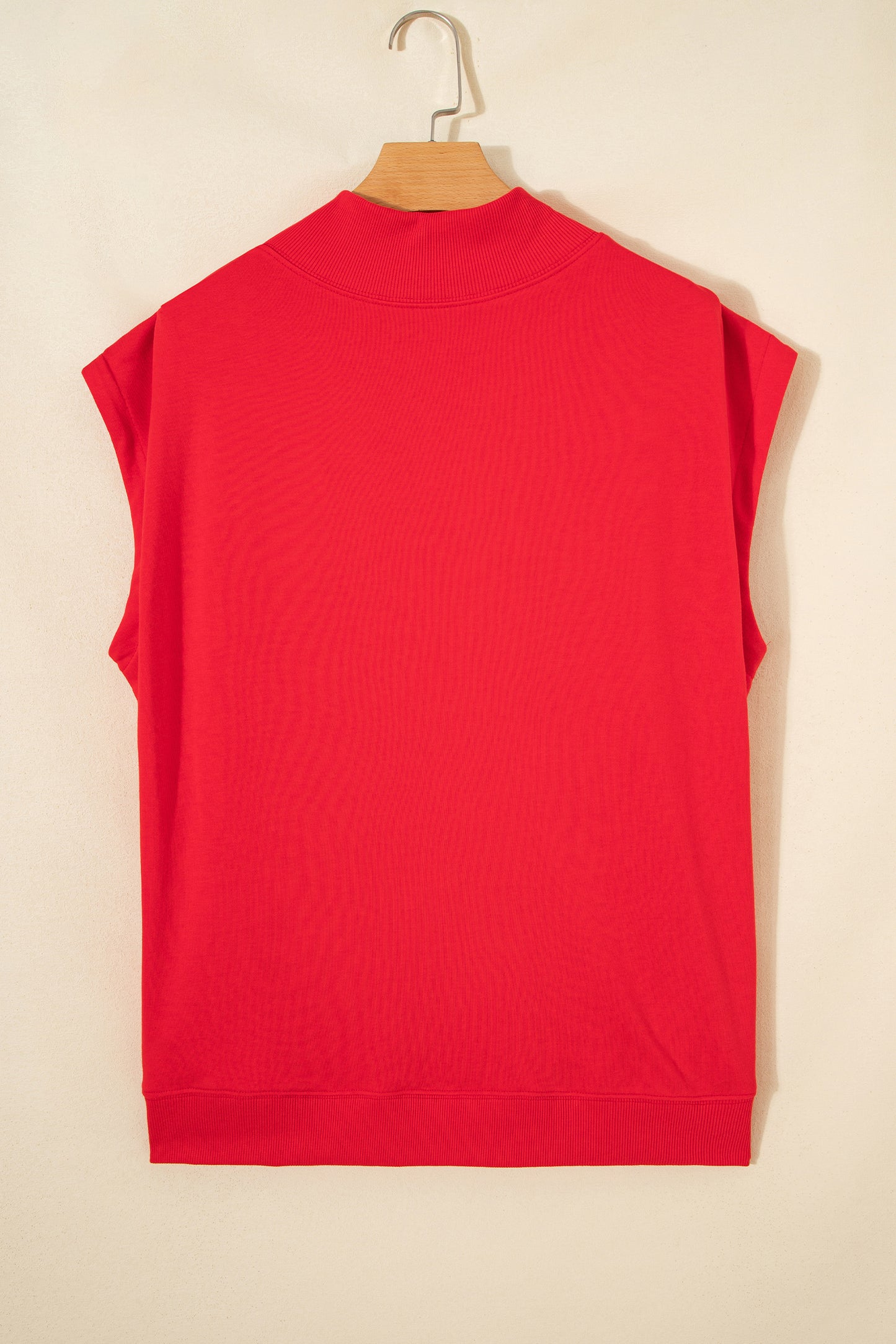 Pink Solid Color High Neck Cap Sleeve Loose Top