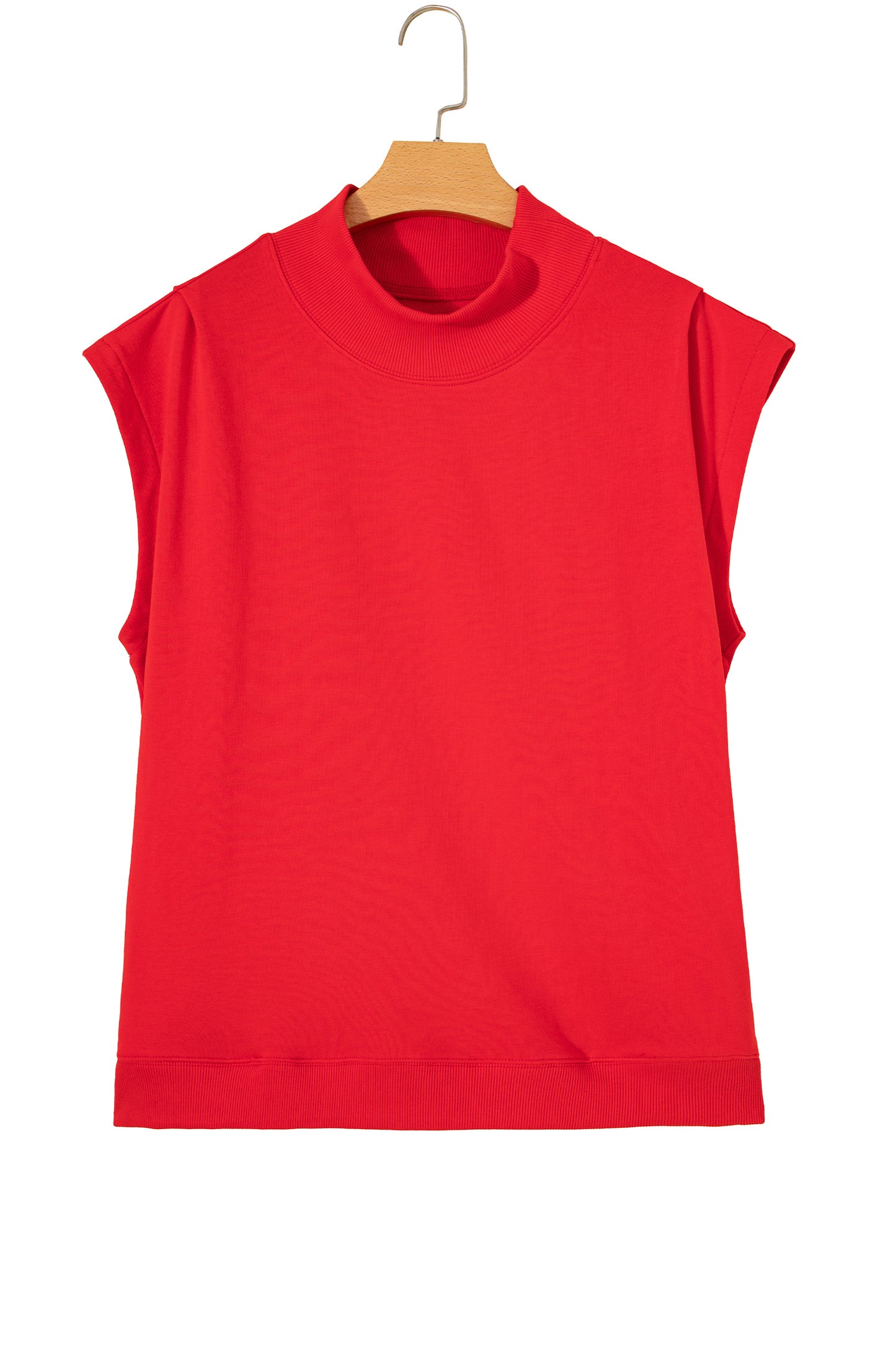 Pink Solid Color High Neck Cap Sleeve Loose Top