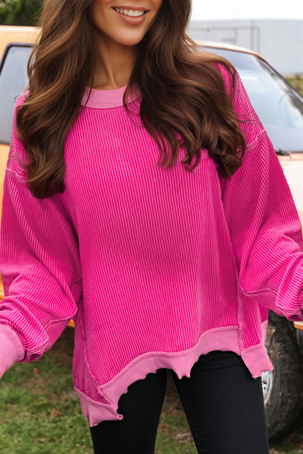 fashionworks - St. PatrickTwist Rib Uneven Hem Drop Shoulder Loose Knit Top