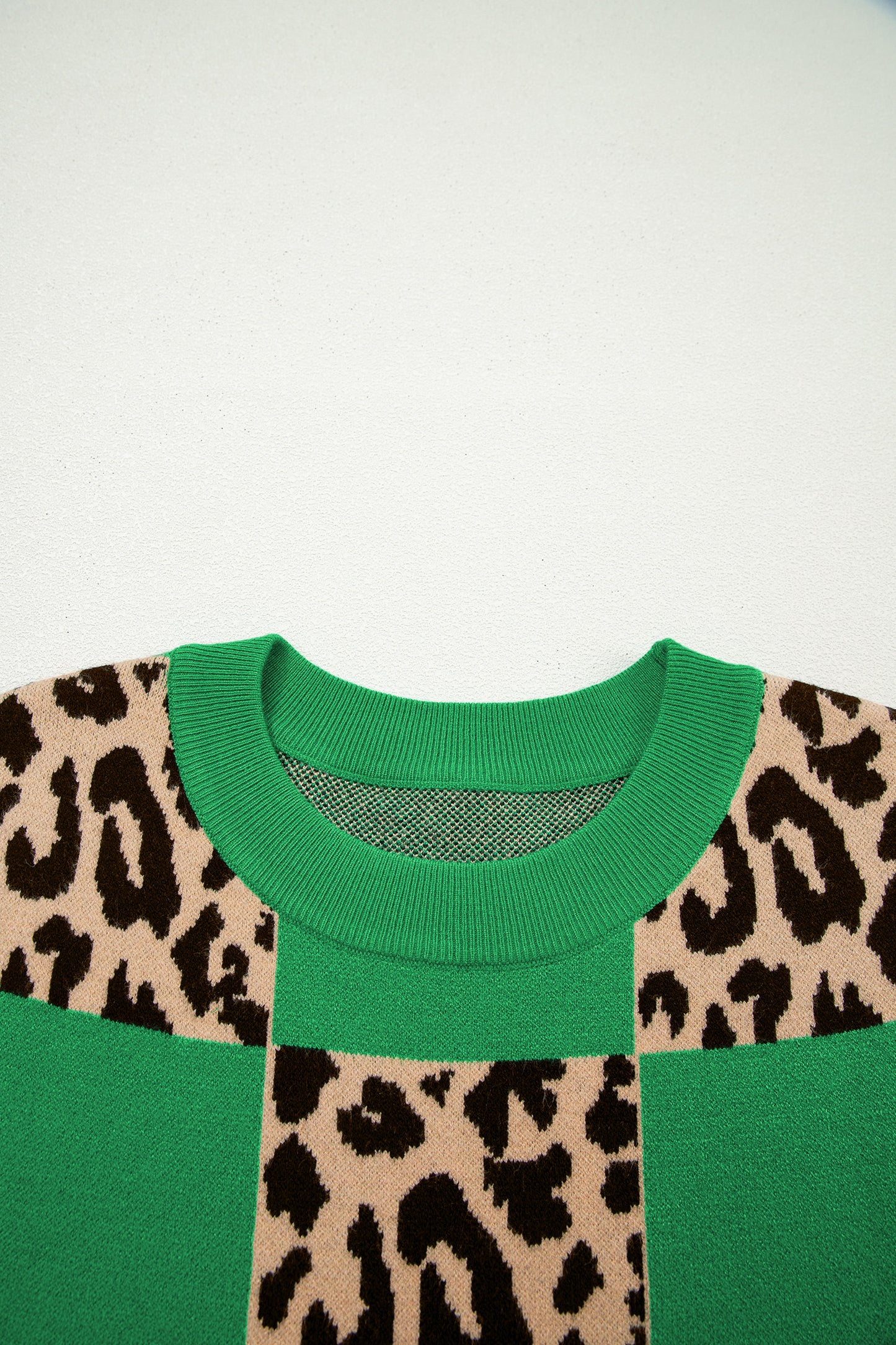 Black Leopard Checkerboard Short Sleeve Knit Sweater