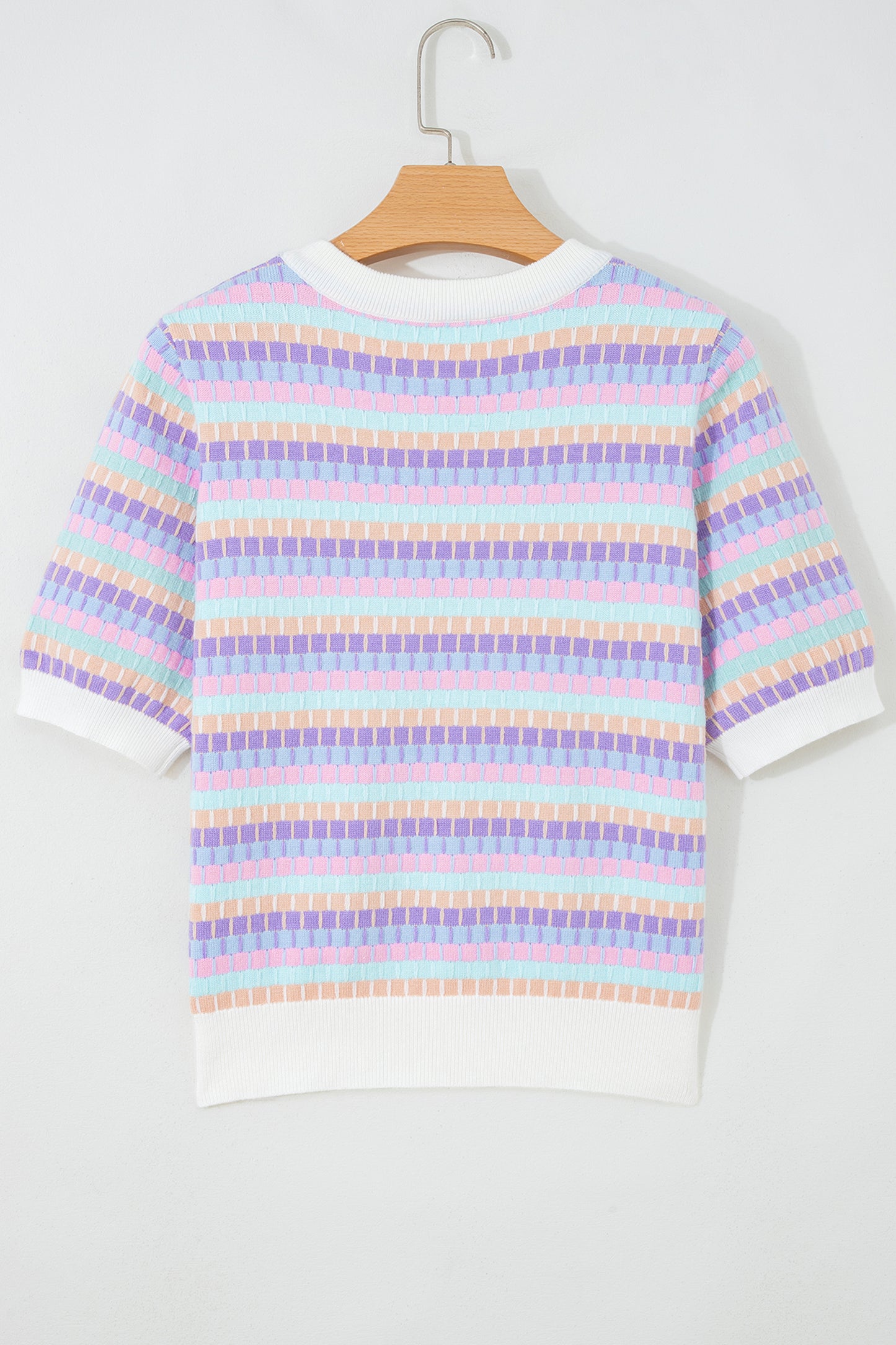 Orange Abstract Striped Knit Short Sleeve Sweater
