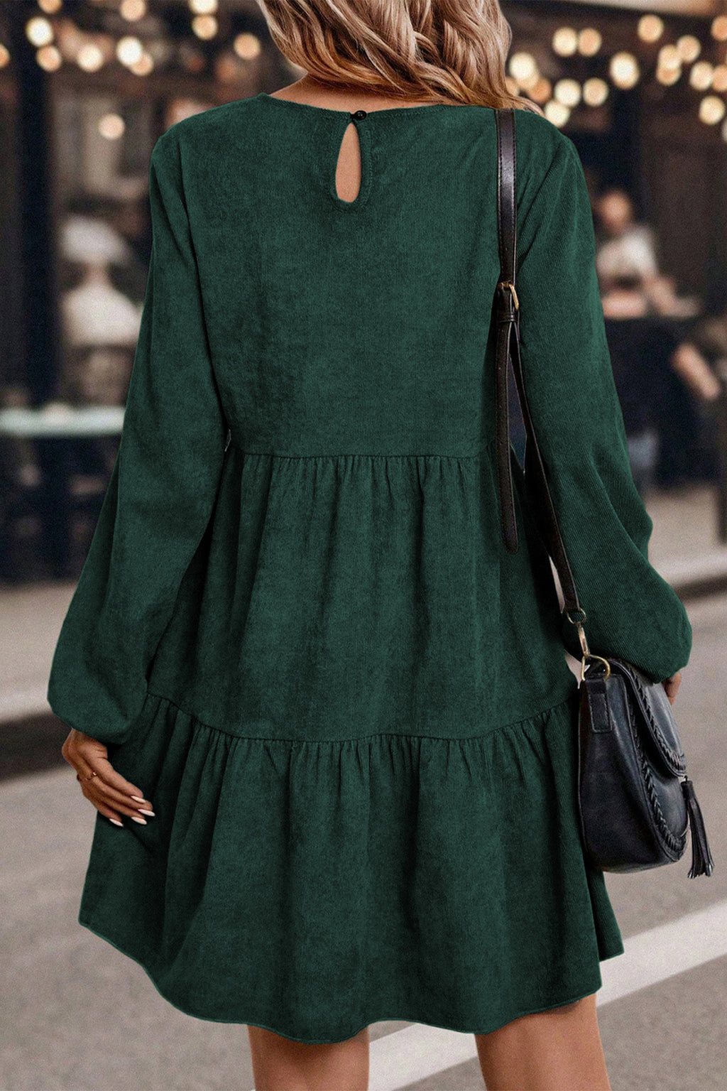 Dark Brown Lantern Sleeve Tiered Mini Dress