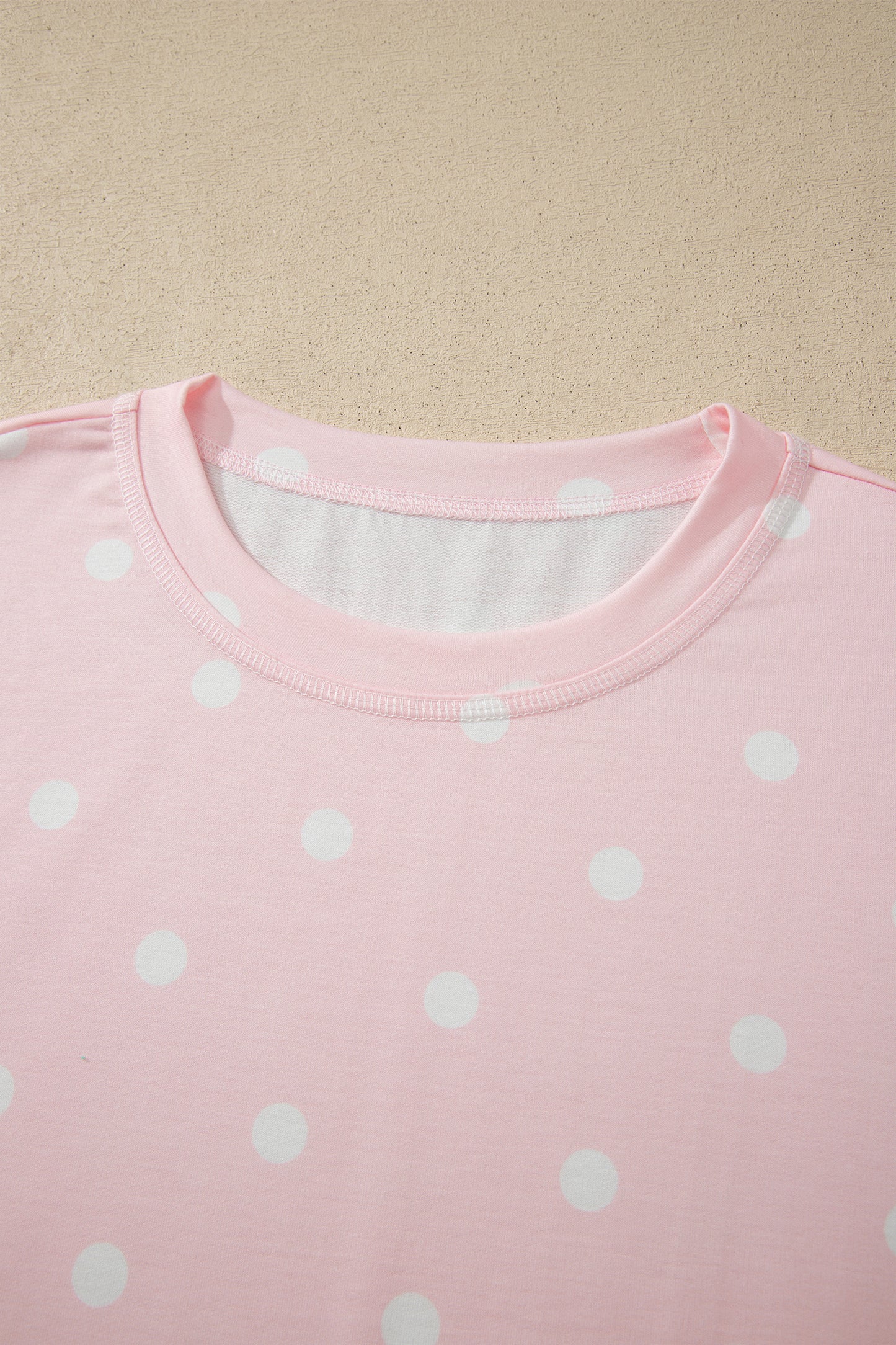 Pink Exposed Seam Detail Polka Dot Loose Tee Drawstring Shorts Set