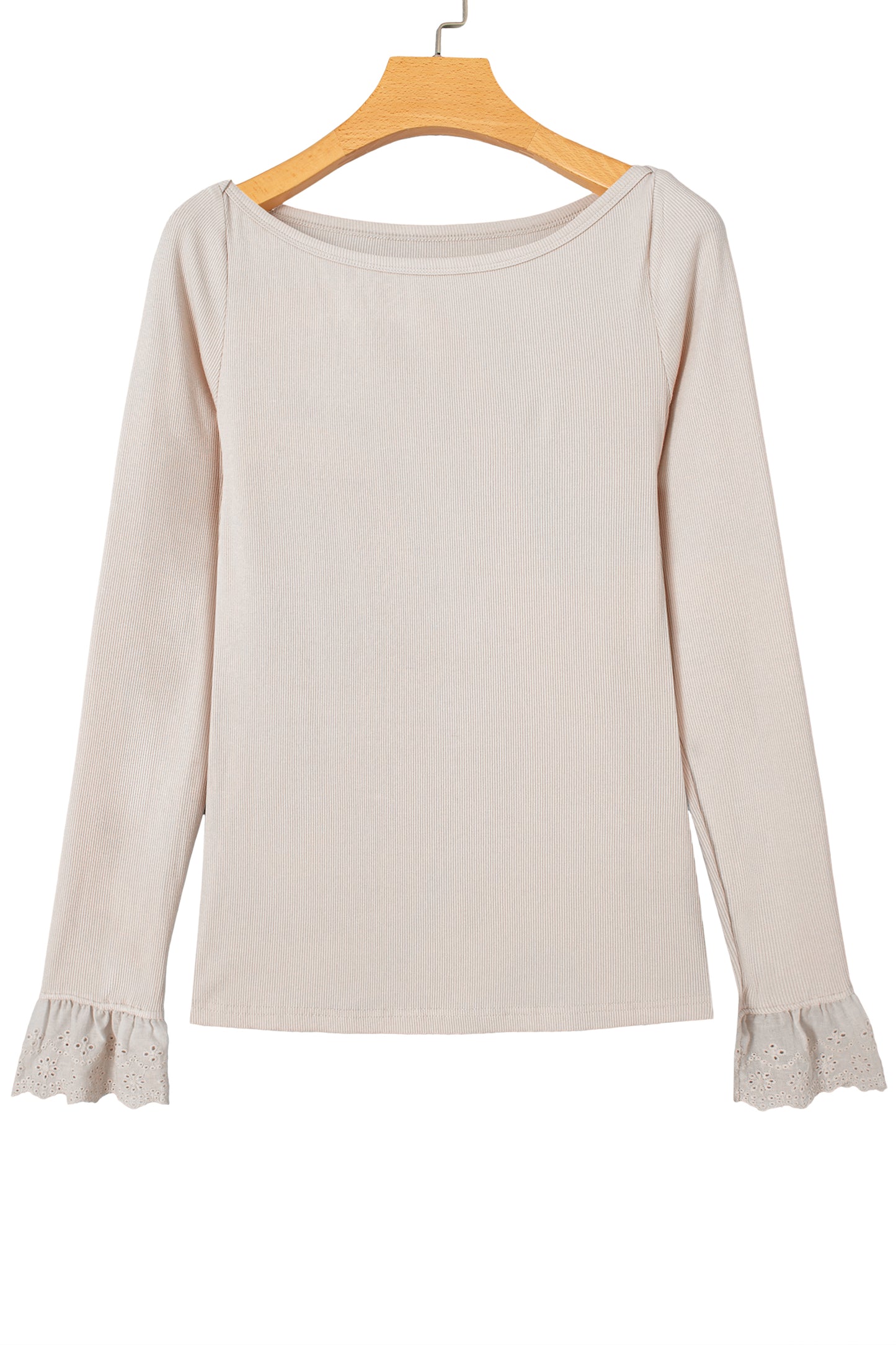 Jet Stream Lace Cuff Patchwork Round Neck Long Sleeve Top