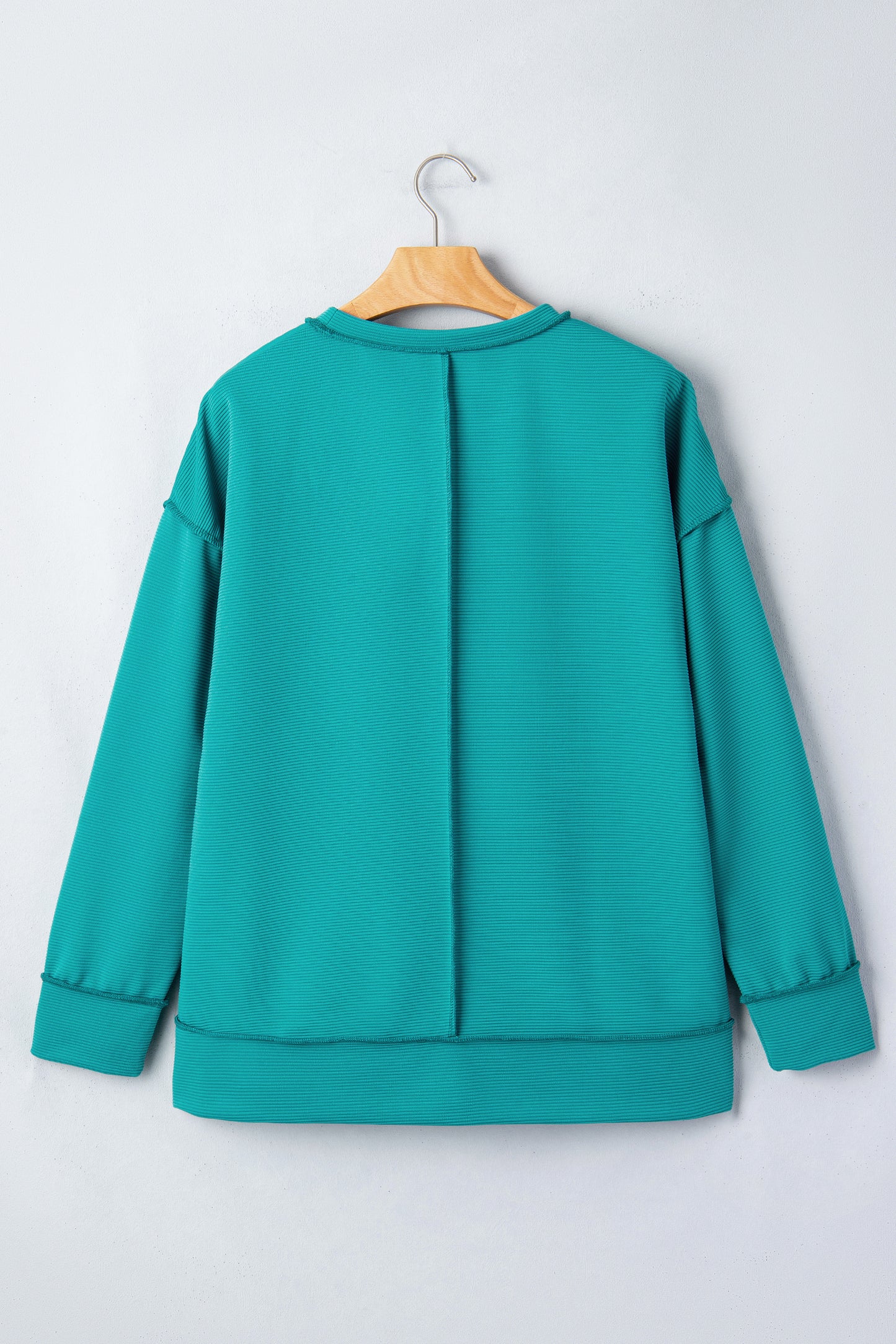 Pink Horizontal Ribbed Exposed Seam Detail Drop Shoulder Baggy Pullover