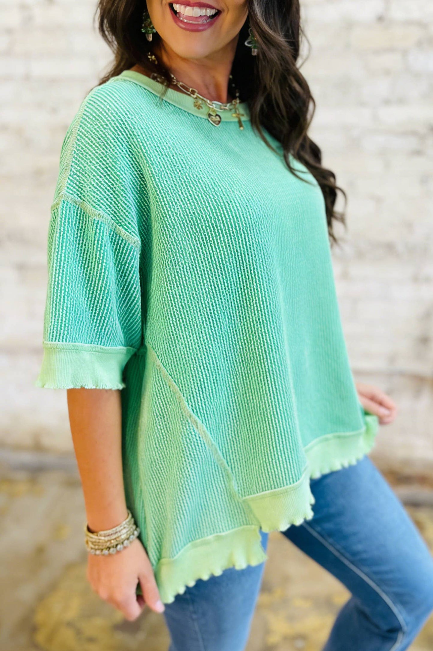 fashionworks - St. PatrickTwist Rib Uneven Hem Drop Shoulder Loose Knit Top