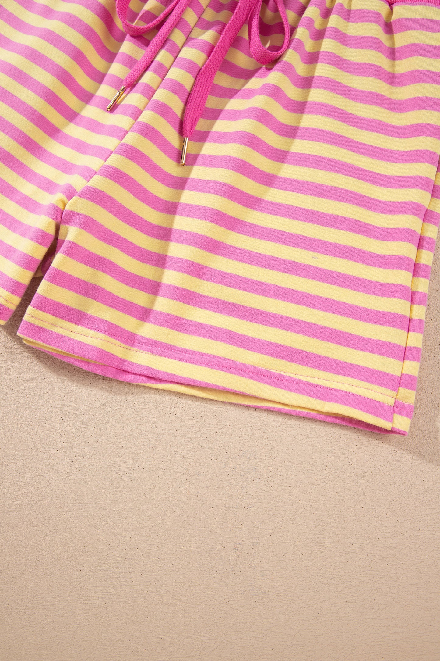 Rose Red Striped Long Sleeve Zip-Up Hoodie Drawstring Elastic Waist 2pcs Short Set