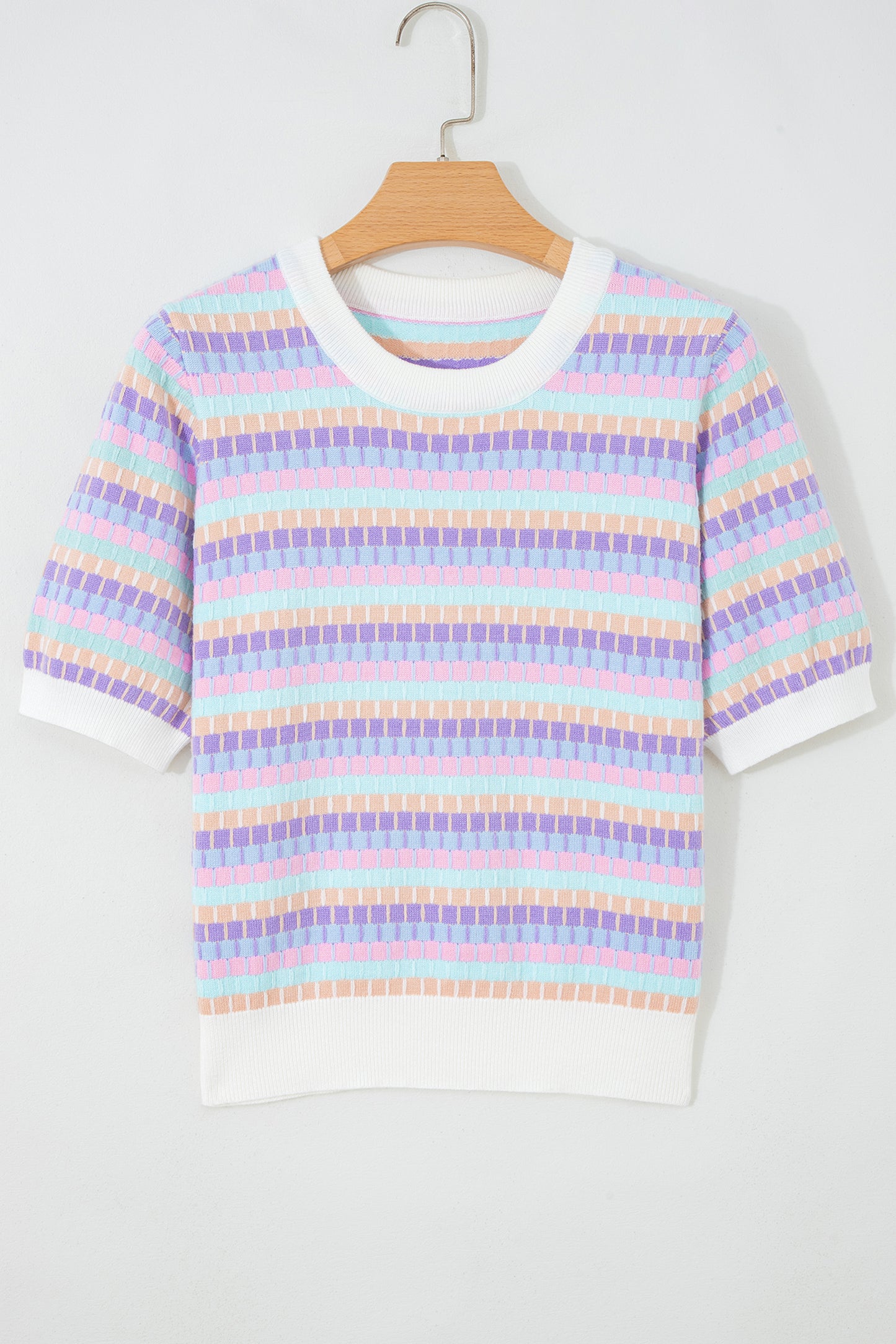 Orange Abstract Striped Knit Short Sleeve Sweater