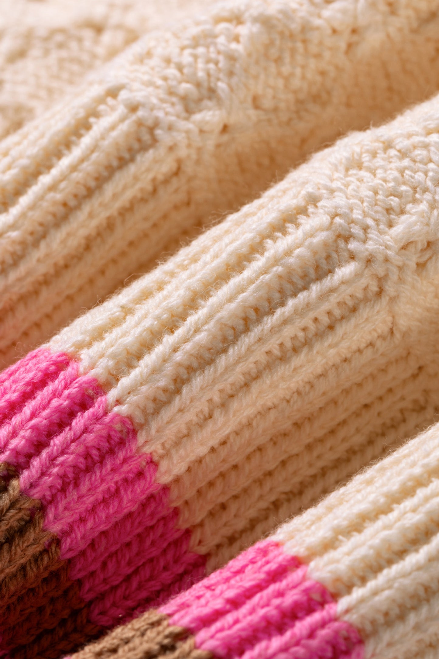Pink Stripe Striped Colorblock Texture Drop Shoulder Sweater