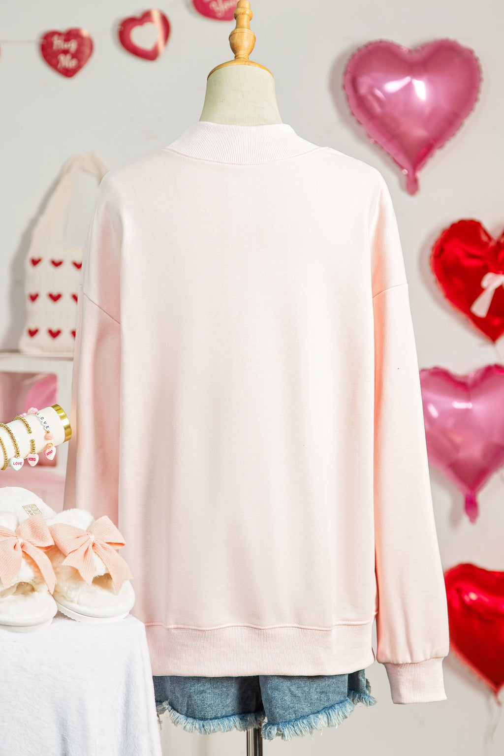Light Pink love like Jesus Valentines Day Mock Neck Sweatshirt