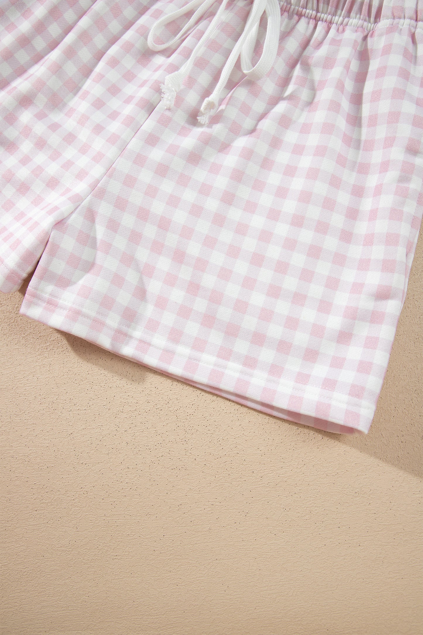 Pink Plaid Baggy Pullover Drawstring Casual Shorts 2pcs Outfit