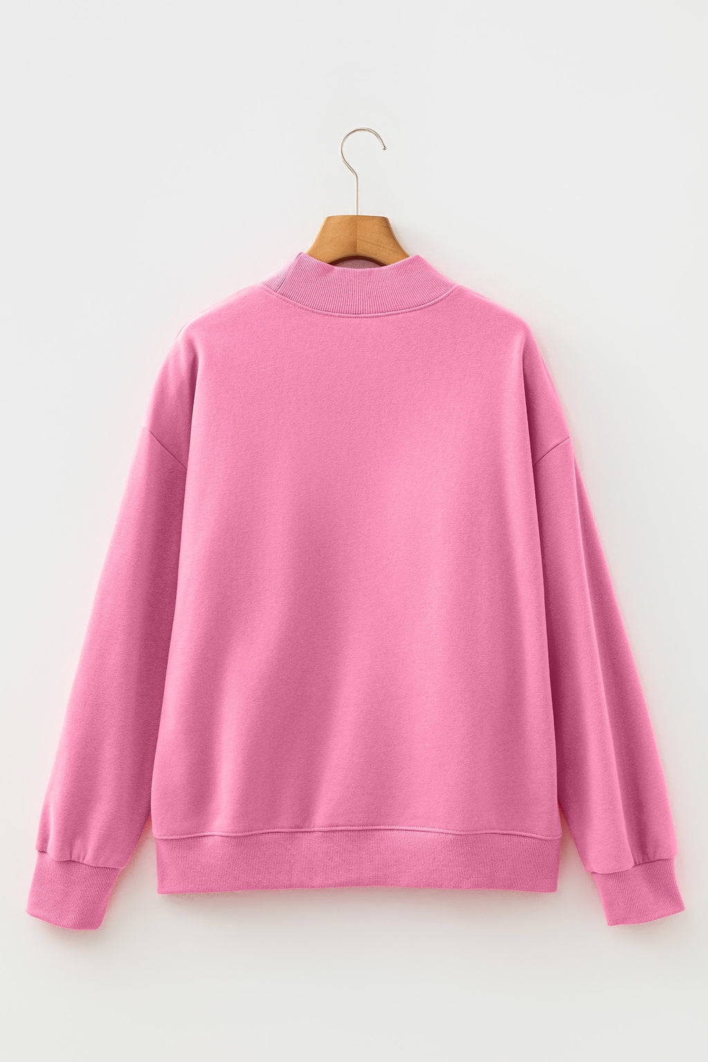 Bright Pink Oversize Blessed Embroidered Mock Neck Sweatshirt