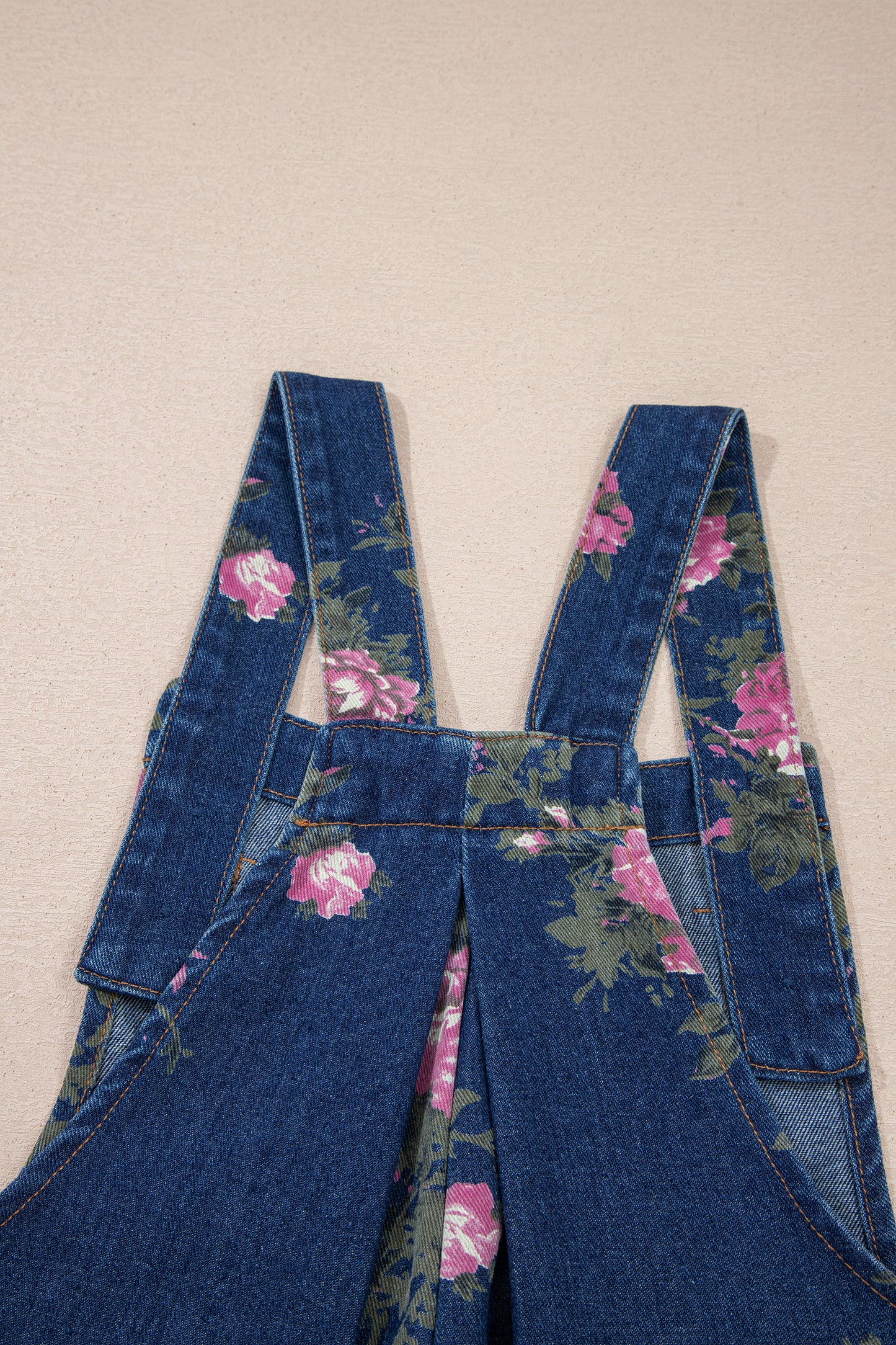 Gray Beau Floral Print Pleated High Waist Wide Leg Denim Jumpsuit