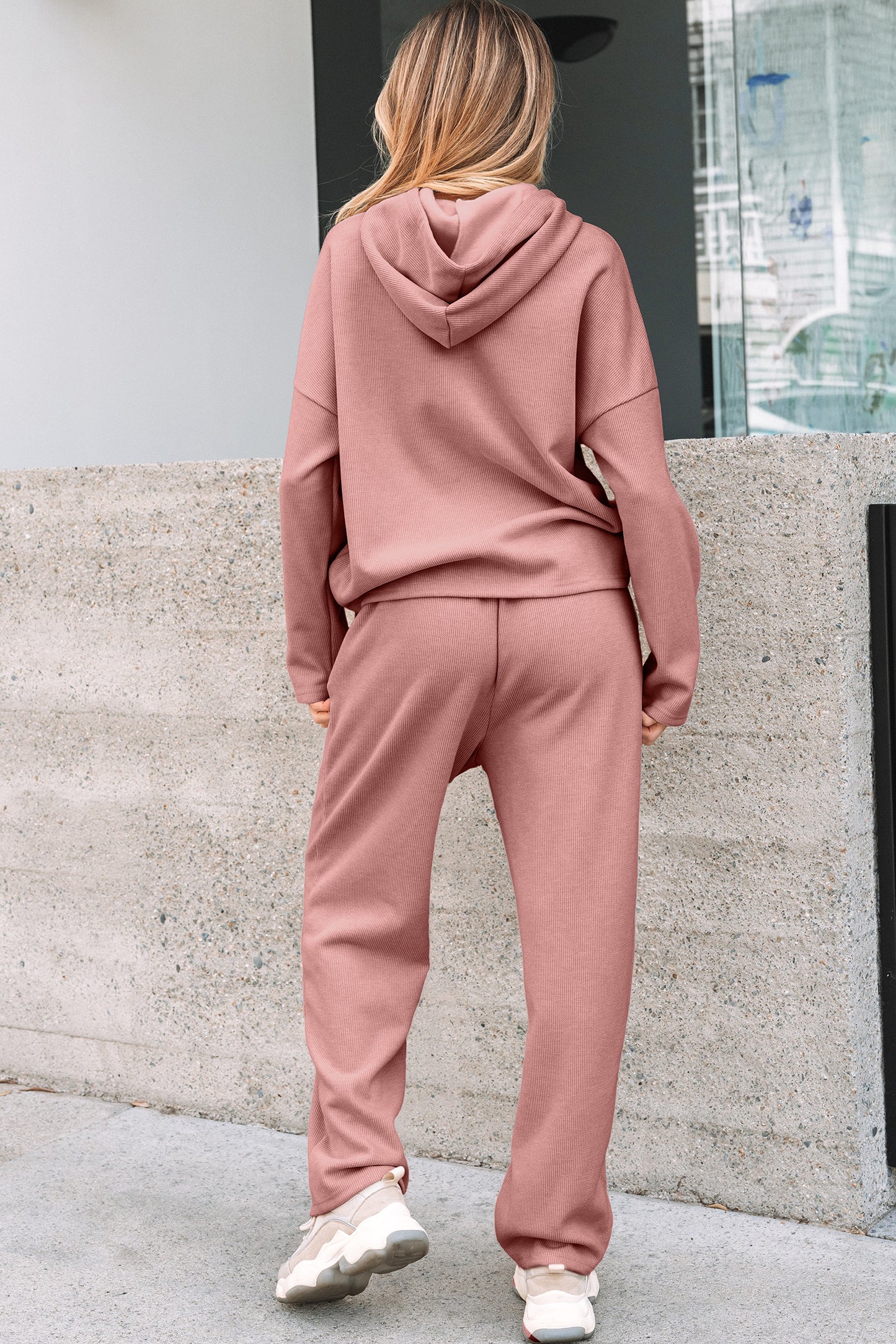 Dark Khaki Leopard Drawstring Pullover Hoodie and High Waist Pants Corduroy Suit