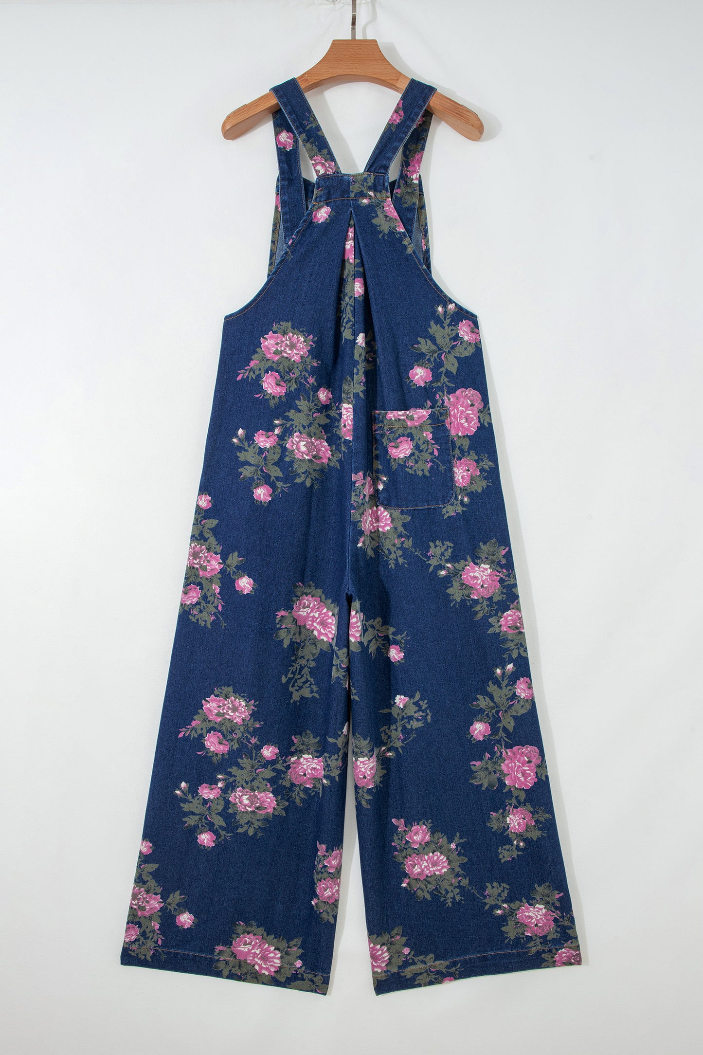Gray Beau Floral Print Pleated High Waist Wide Leg Denim Jumpsuit
