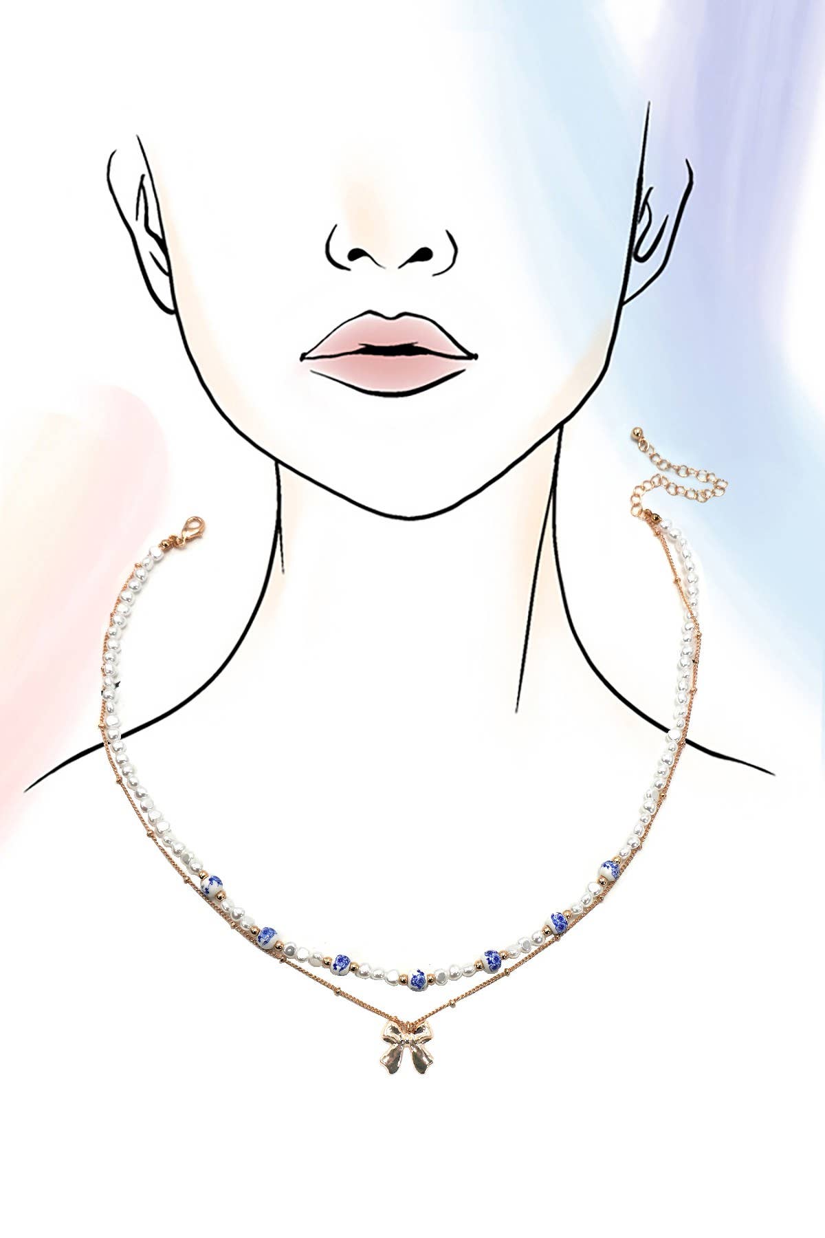 JOSSLYN by wall to wall - CERAMIC PORCELAIN PEARL BOW LAYER NECKLACE | 80N91555