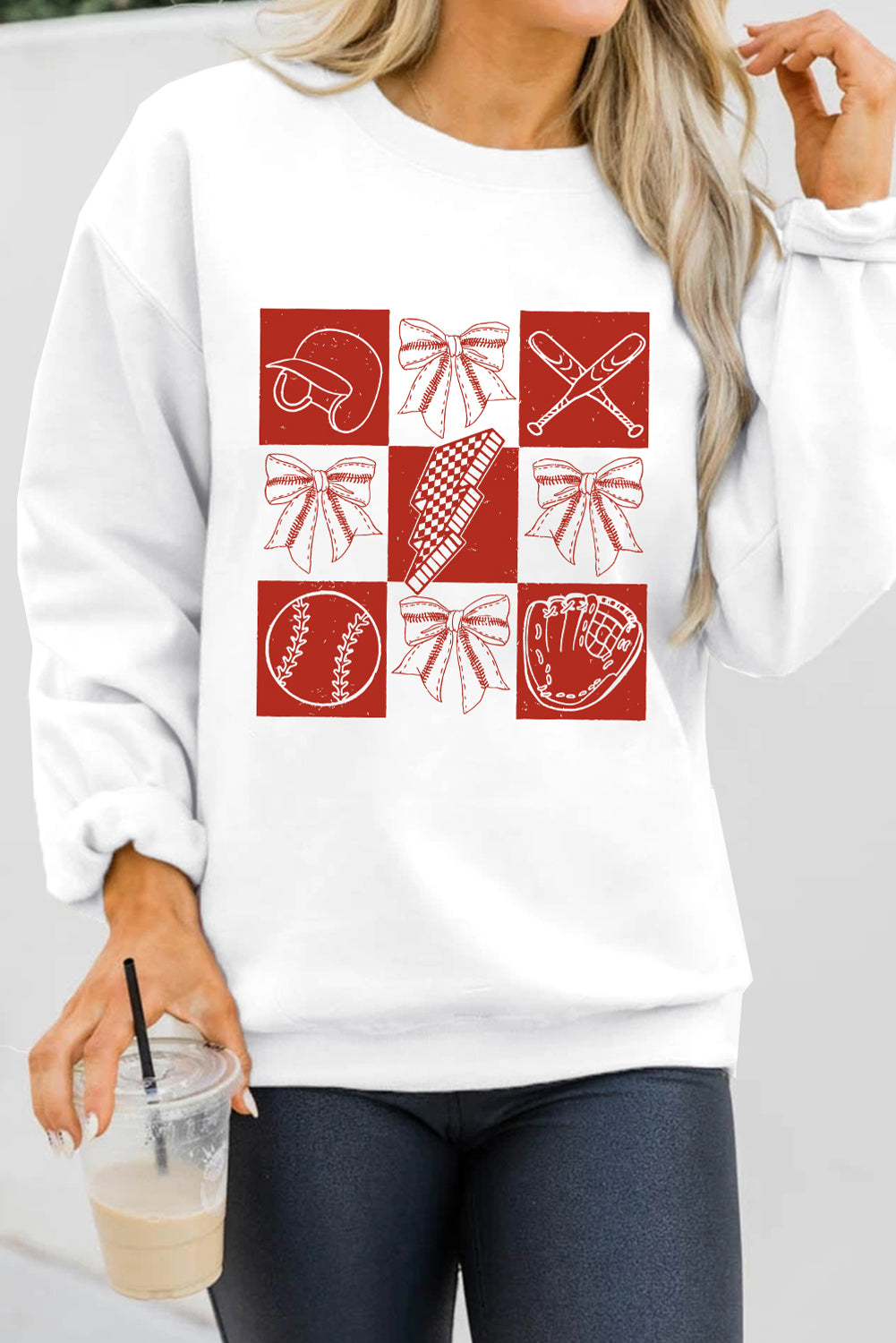 White Baseball Fashion Graphic Cotton Blend Casual Sweatshirt