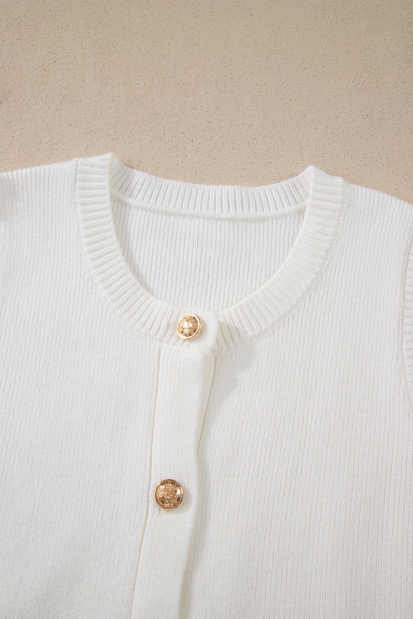 White Solid Color Sleeveless Knit Button Pocketed Sweater