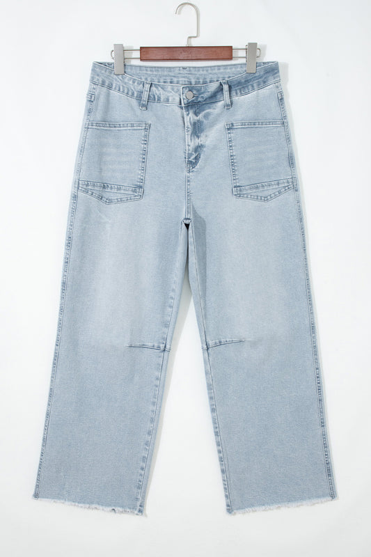 Beau Blue Frayed Cropped Straight Jeans