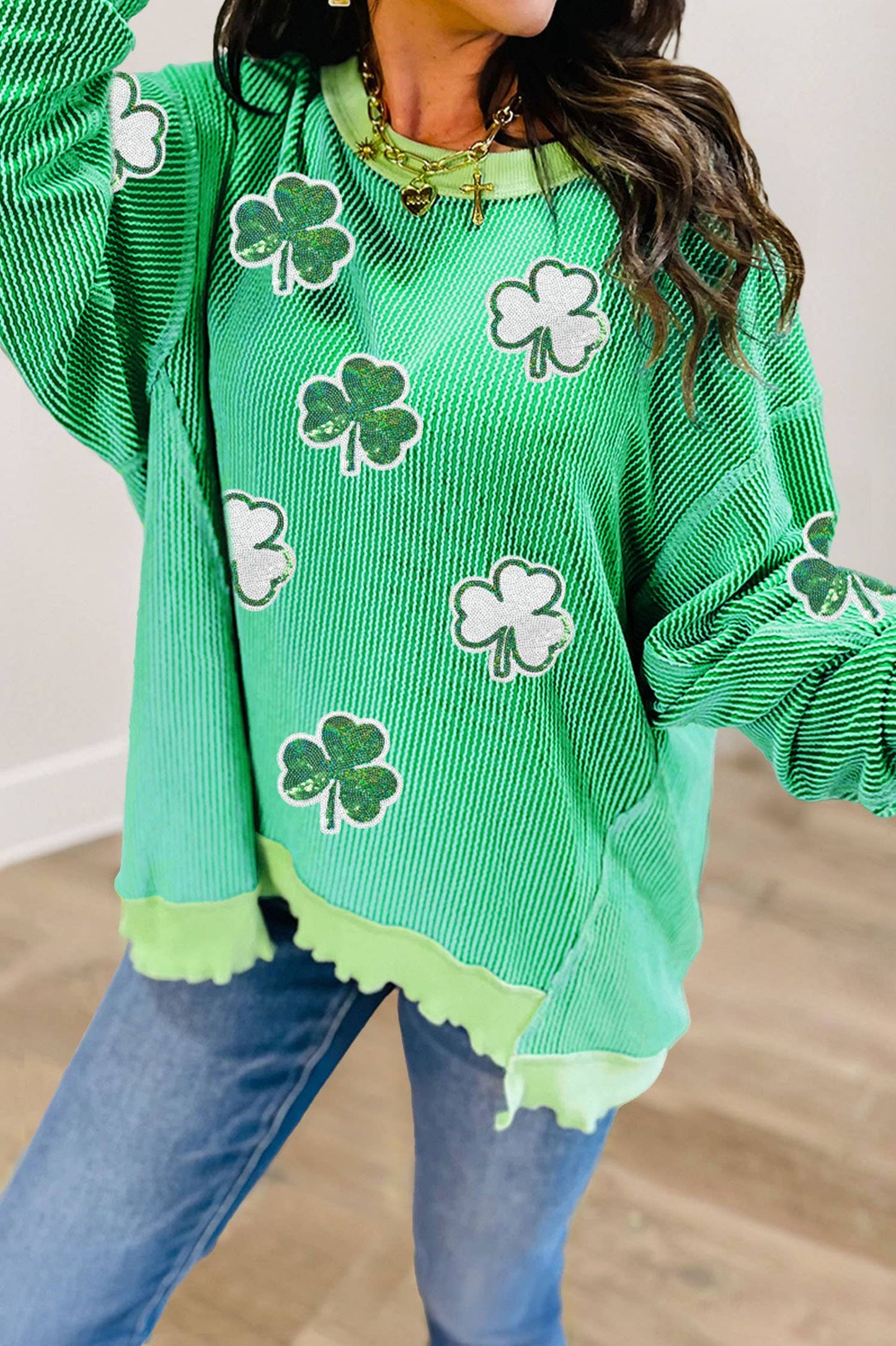 fashionworks - St. PatrickTwist Rib Uneven Hem Drop Shoulder Loose Knit Top