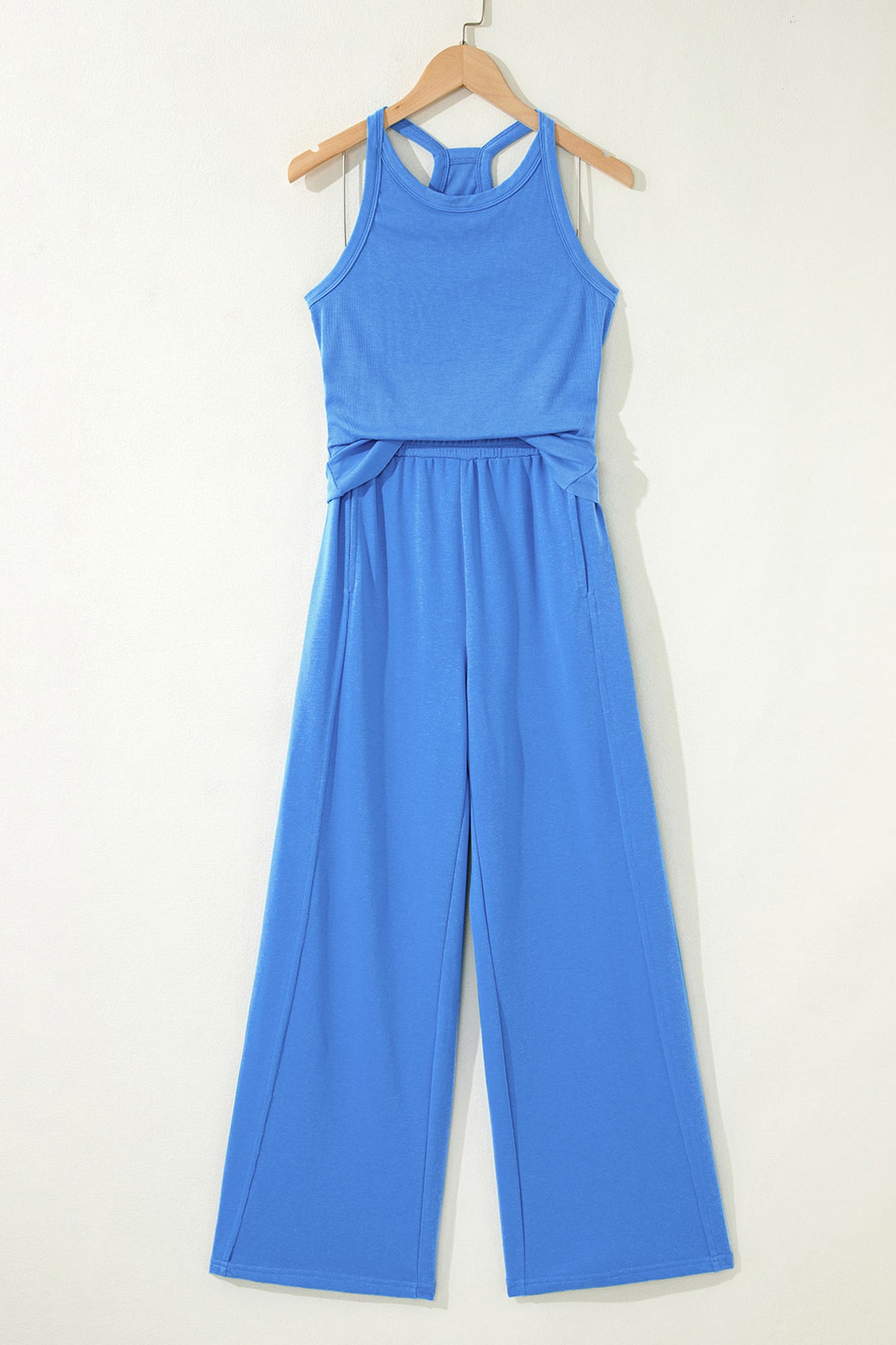 Sachet Pink Slim Ribbed Tank Top and Sweatpants Set