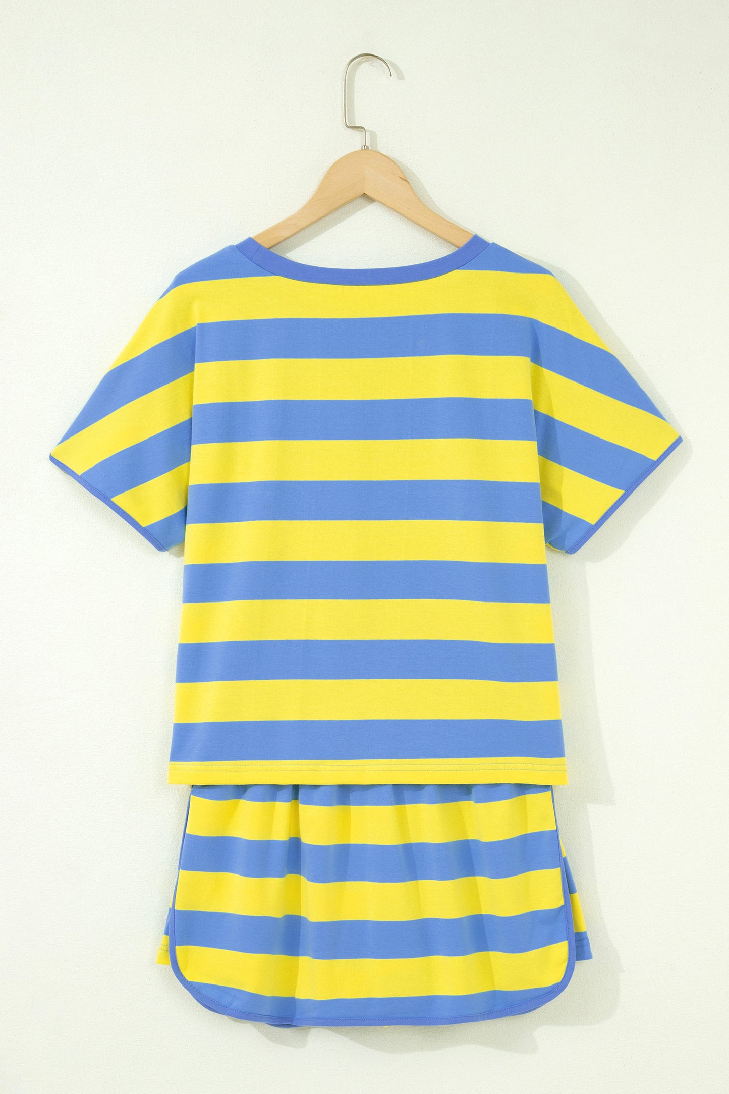 Yellow Stripe Dolman Tee Drawstring Skort Athletic 2pcs Set