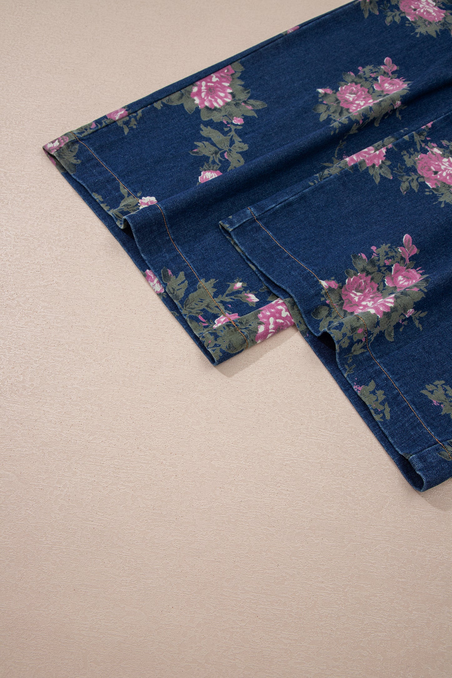 Gray Beau Floral Print Pleated High Waist Wide Leg Denim Jumpsuit