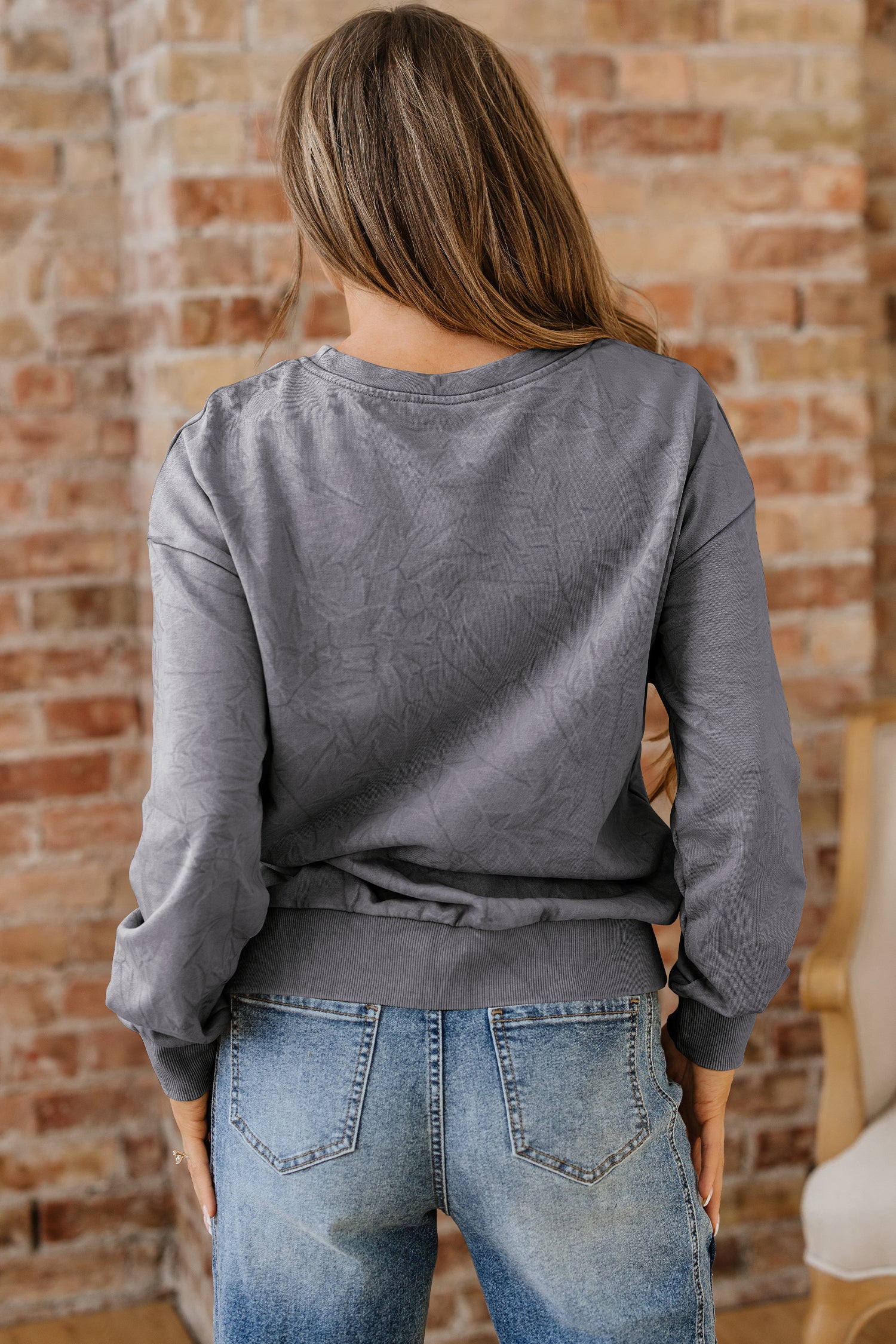 DUNE saved by grace Letter Embroidery Mineral Wash Loose Sweatshirt