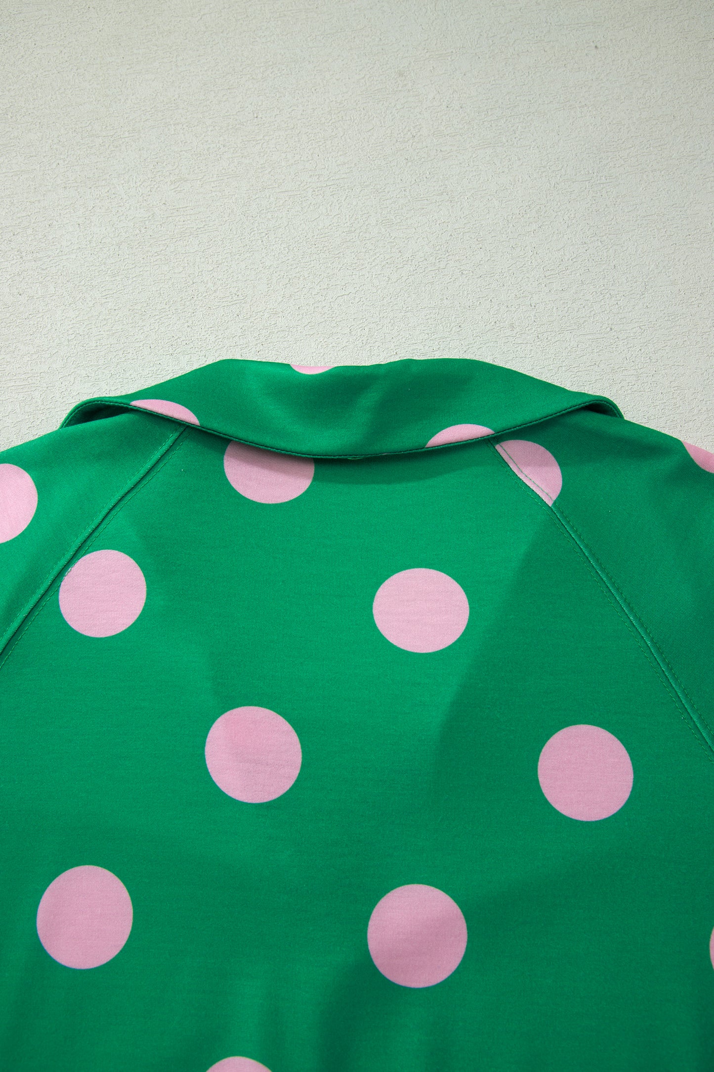 Beige Polka Dot Print V Neck Tee Short Set