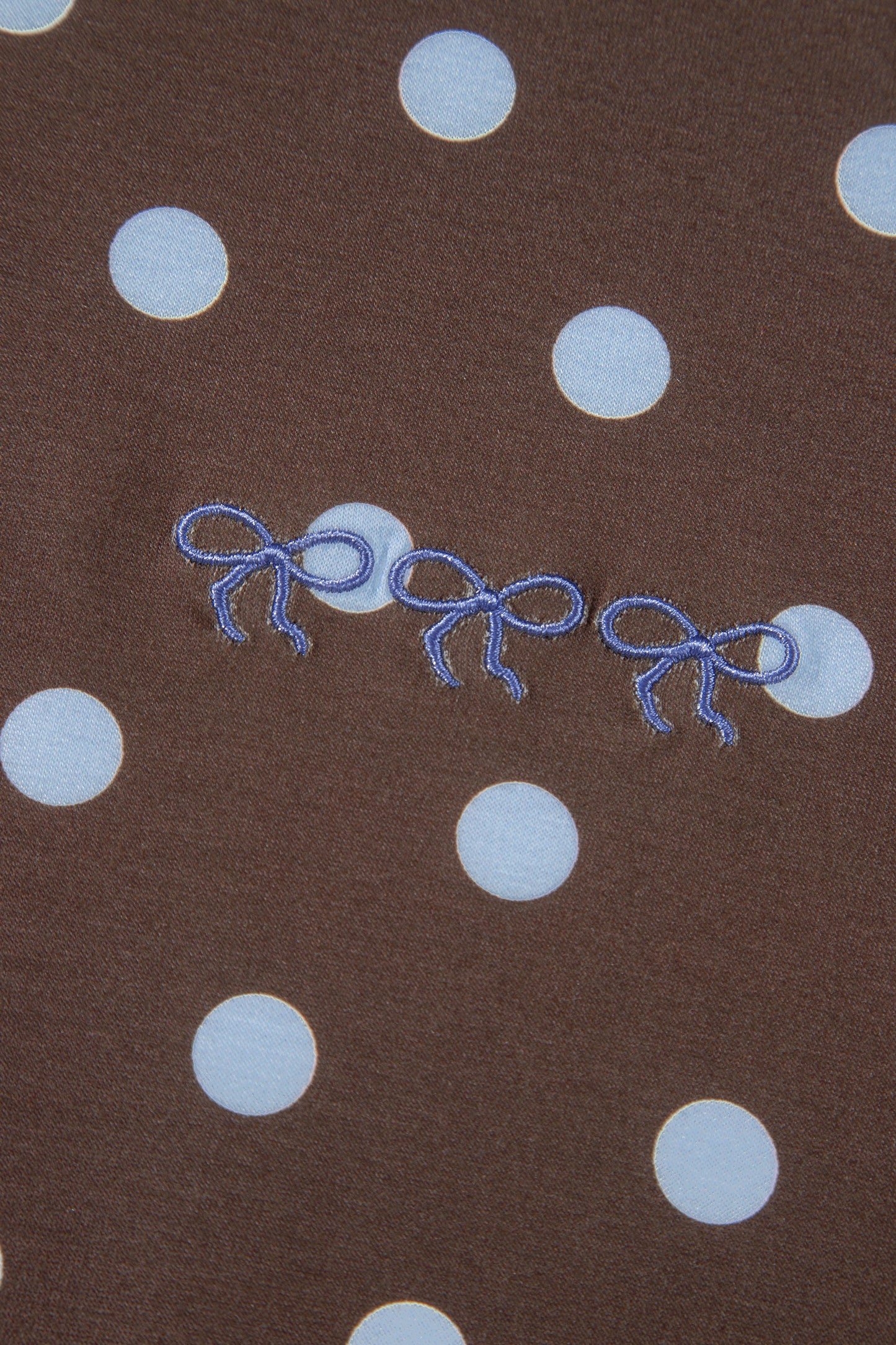 Brown Polka Dot Long Sleeve Pullover Embroidered Bow Detail 2pcs Skort Set