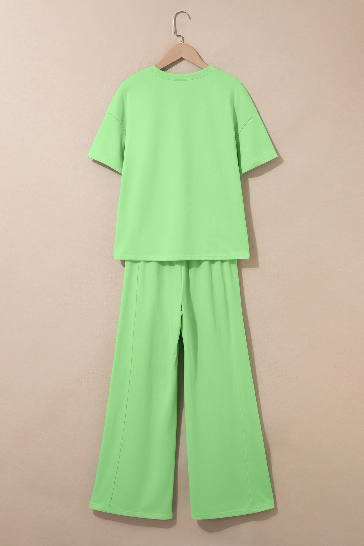 Green Solid Cover Oversize Tee Pocketed Casual Pants 2pcs Outfit