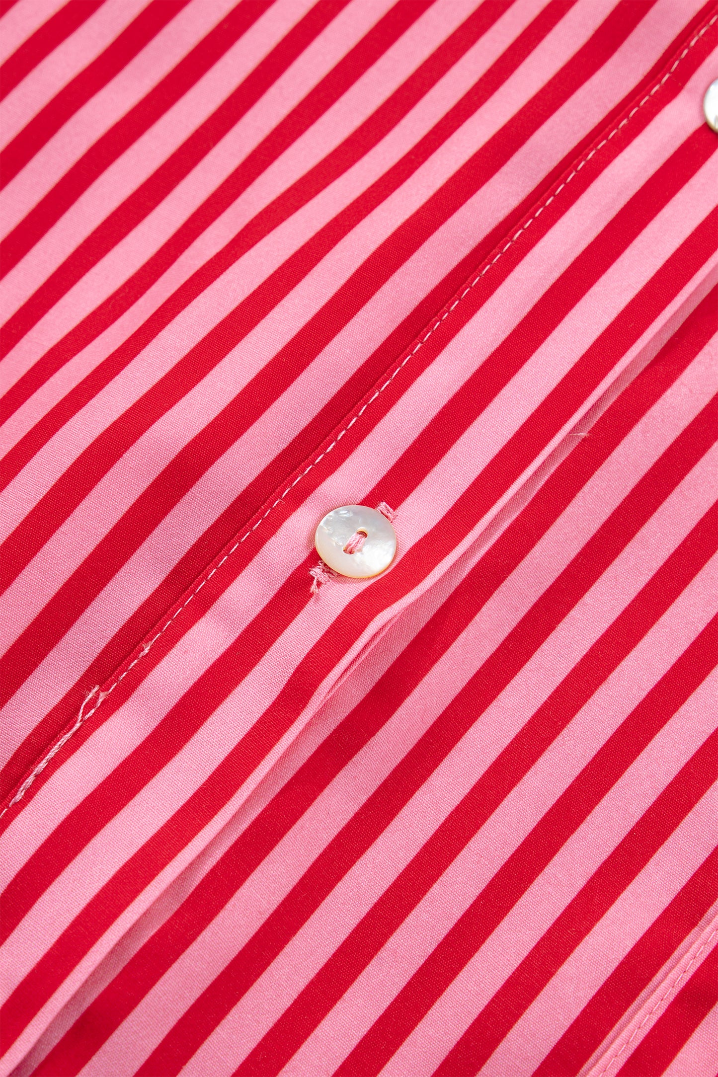 Red Stripe Button-Up Shirt Long Sleeve Patch Pocket Casual Shirt