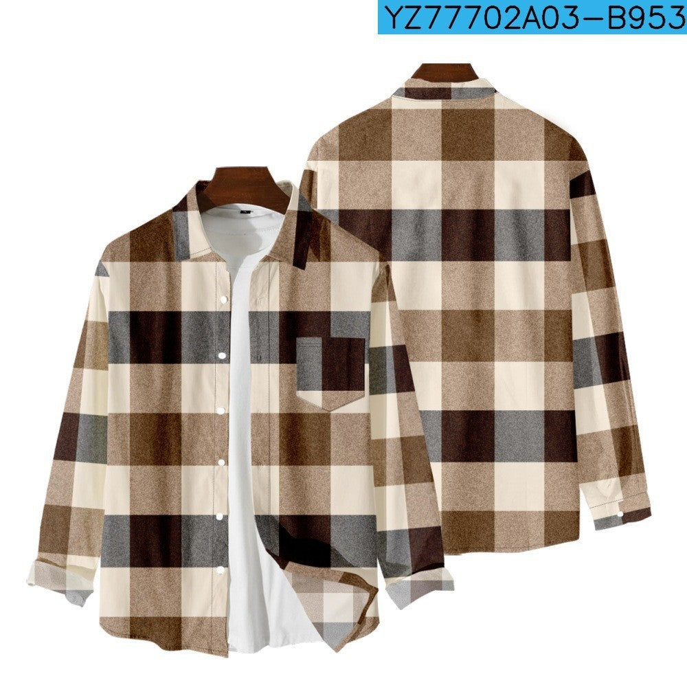 New Mens Plaid Comfortable Long-sleeve Shirt With A Relaxed Fit