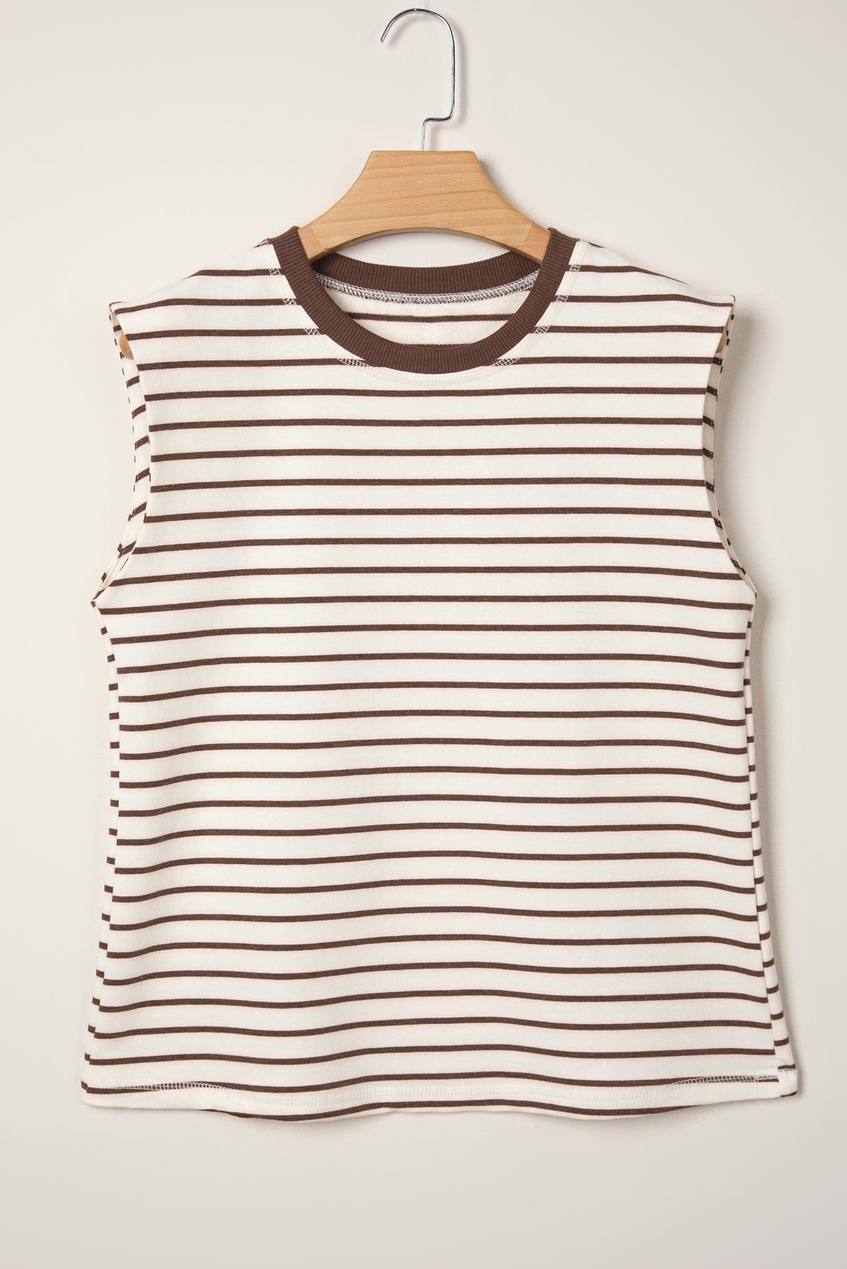 Red Stripe Ribbed Round Neck Trim Loose Tank Top