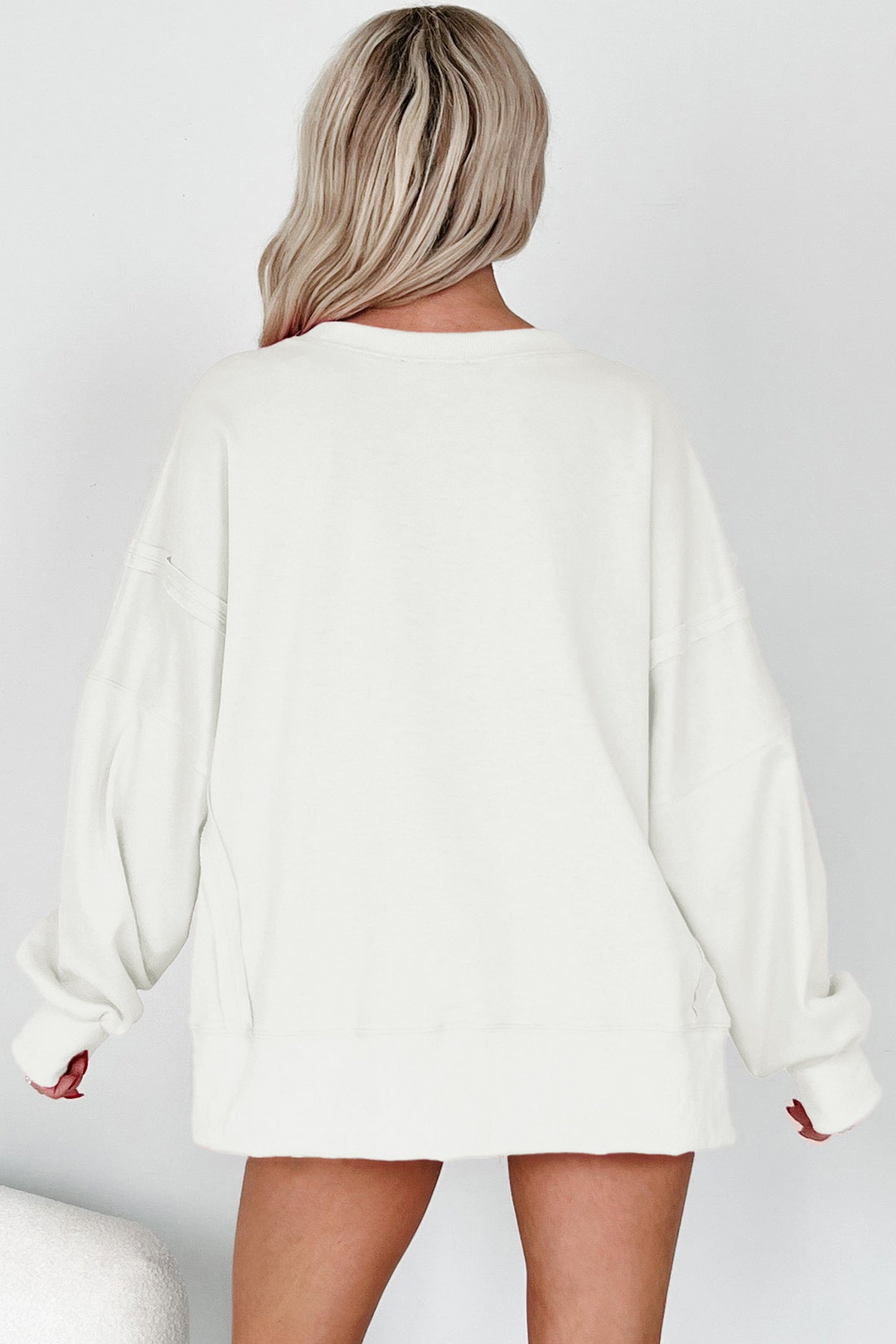 Black Bow Sequin XOXO Letter Graphic Exposed Seam Baggy Sweatshirt